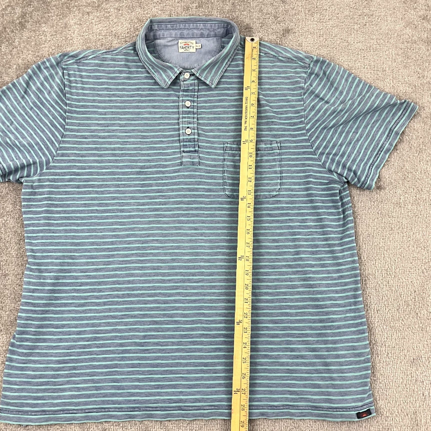 Faherty Faherty Polo Shirt Mens 2XL Blue Stripe Indigo Dyed Cotton Pocket S/S Casual Shirt Polo Size US XXL / EU 58 / 5 - 4 Thumbnail