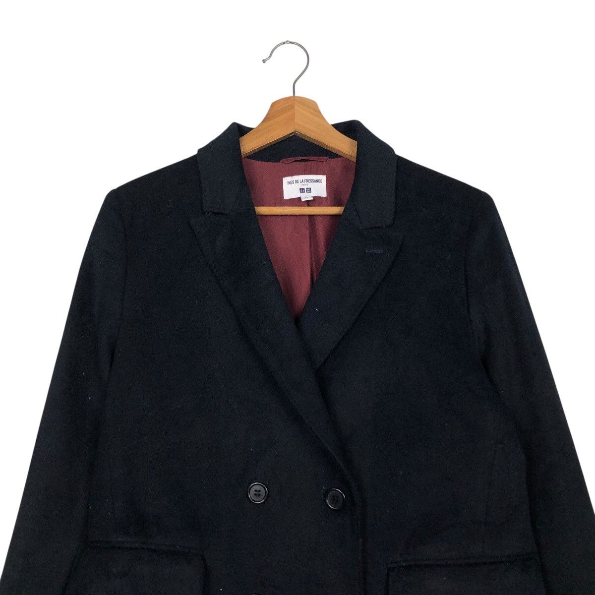 Japanese Brand 📌Rich Black Long Jacket Double Breast Ines De La Fressange Size US XL / EU 56 / 4 - 4 Thumbnail