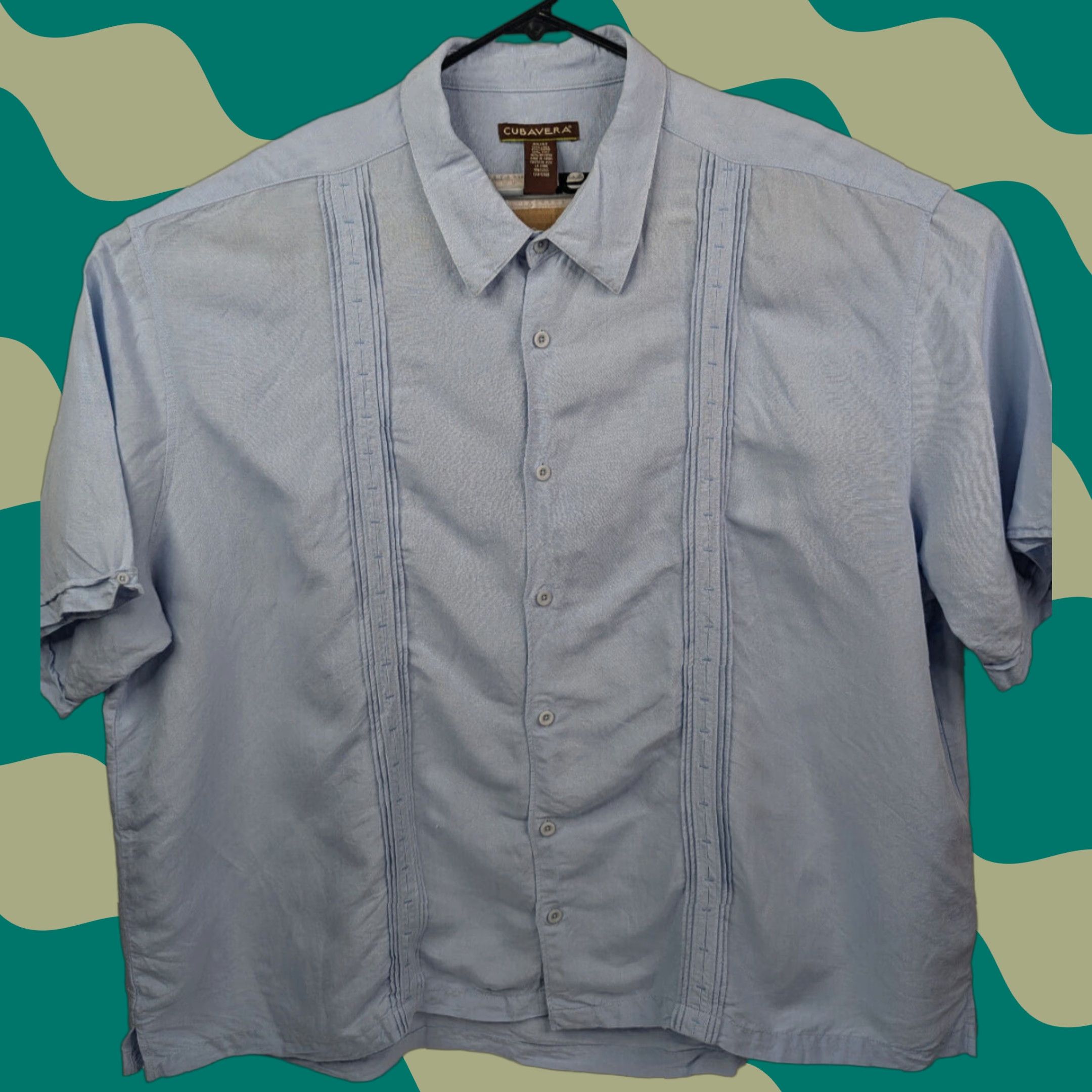 Cubavera Cubavera Shirt Men 4X Blue Piping Tuck Panel Linen Rayon Short Sleeve Button-Up Casual Vintage? No (must use original words) Size US XXL / EU 58 / 5 - 1 Thumbnail
