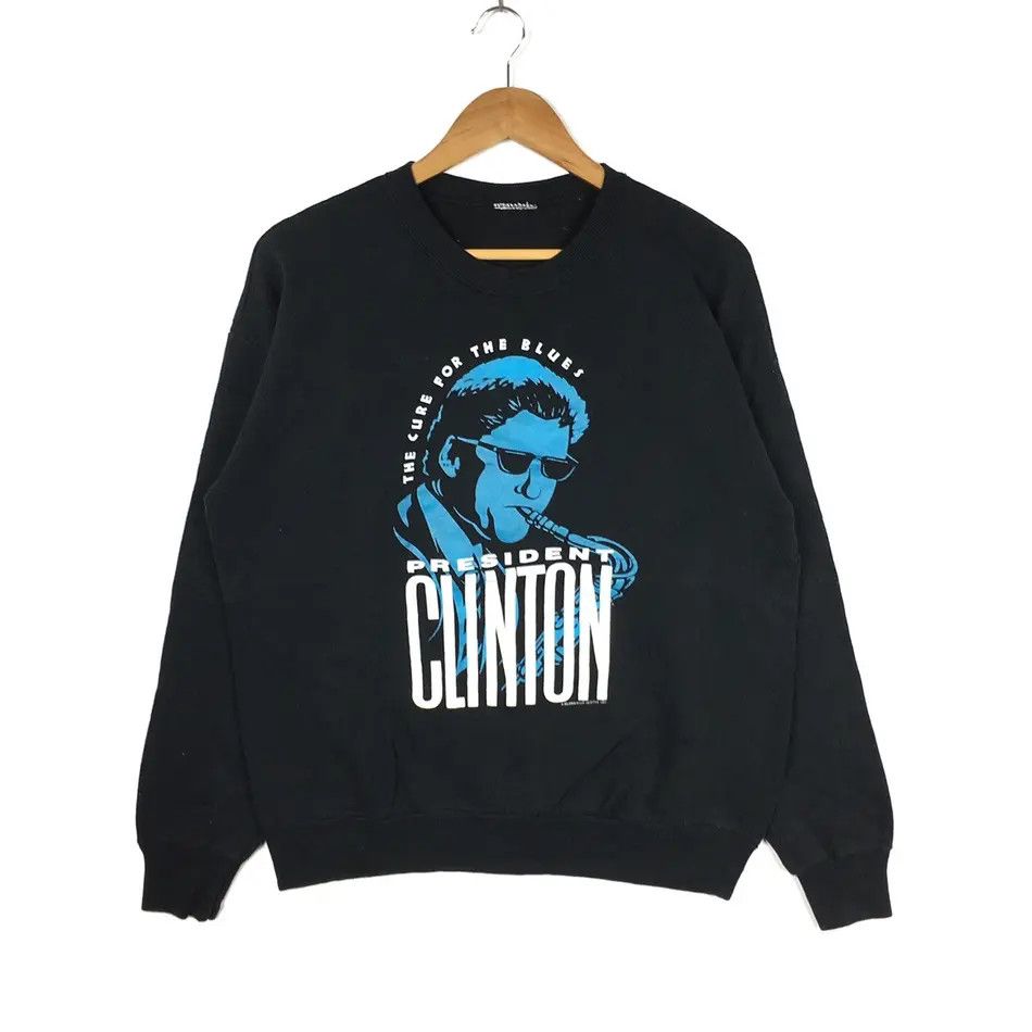 Vintage Vtg 90s PRESIDENT BILL CLINTON Cue For The Blues Sweatshirt Size US L / EU 52-54 / 3 - 1 Thumbnail