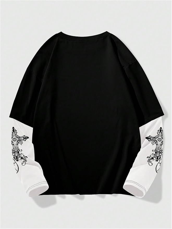Other Y2K Color Block Graphic Long Sleeve Oversized Crewneck Tee Size US M / EU 48-50 / 2 - 2 Thumbnail