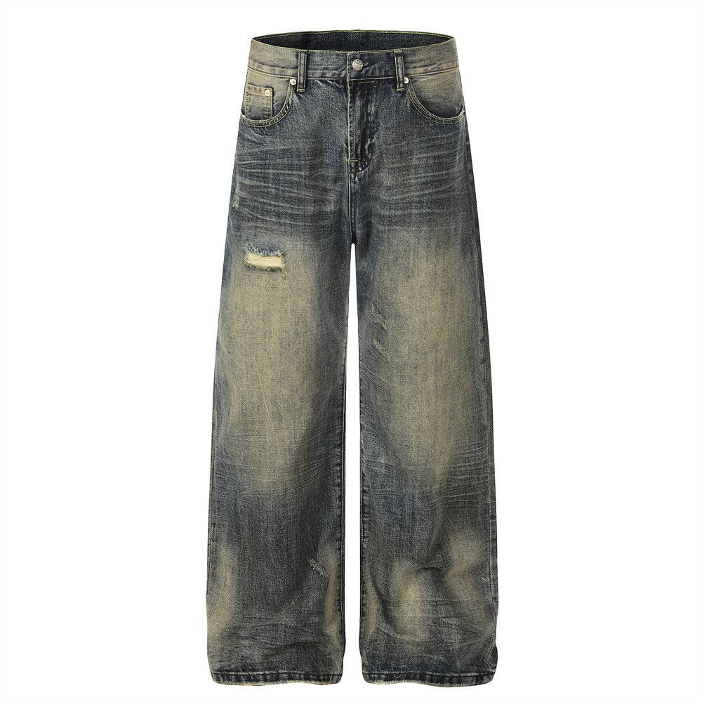 Japanese Brand Men's loose-fitting washed distressed straight leg jeans Size US 32 / EU 48 - 1 Thumbnail