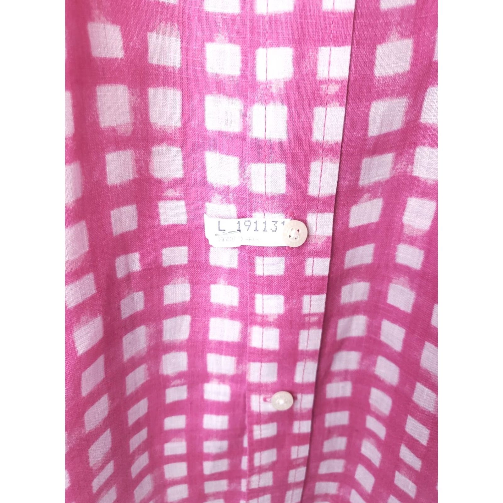 Lands' End Lands' End Linen Shirt Short Sleeve Button-Up Pink/White Check L Men’s Classic Fit 100% Linen breathable Casual Party/Cocktail Travel Size US L / EU 52-54 / 3 - 6 Thumbnail