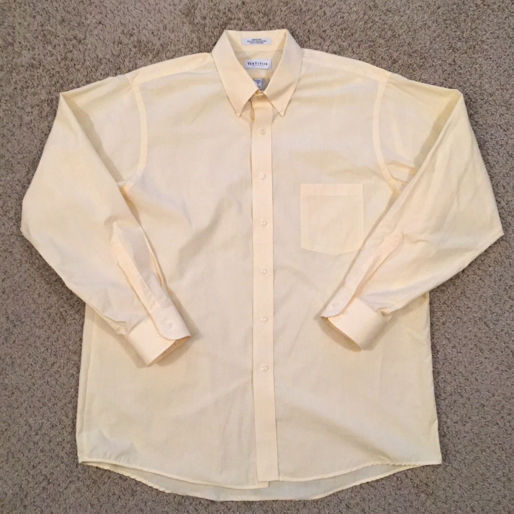 Van Heusen Van Heusen Shirt Mens 17 Yellow Micro Check Long Sleeve Button-Down Regular Collar-Down Button-Up Casual Mens Size US XL / EU 56 / 4 - 2 Thumbnail
