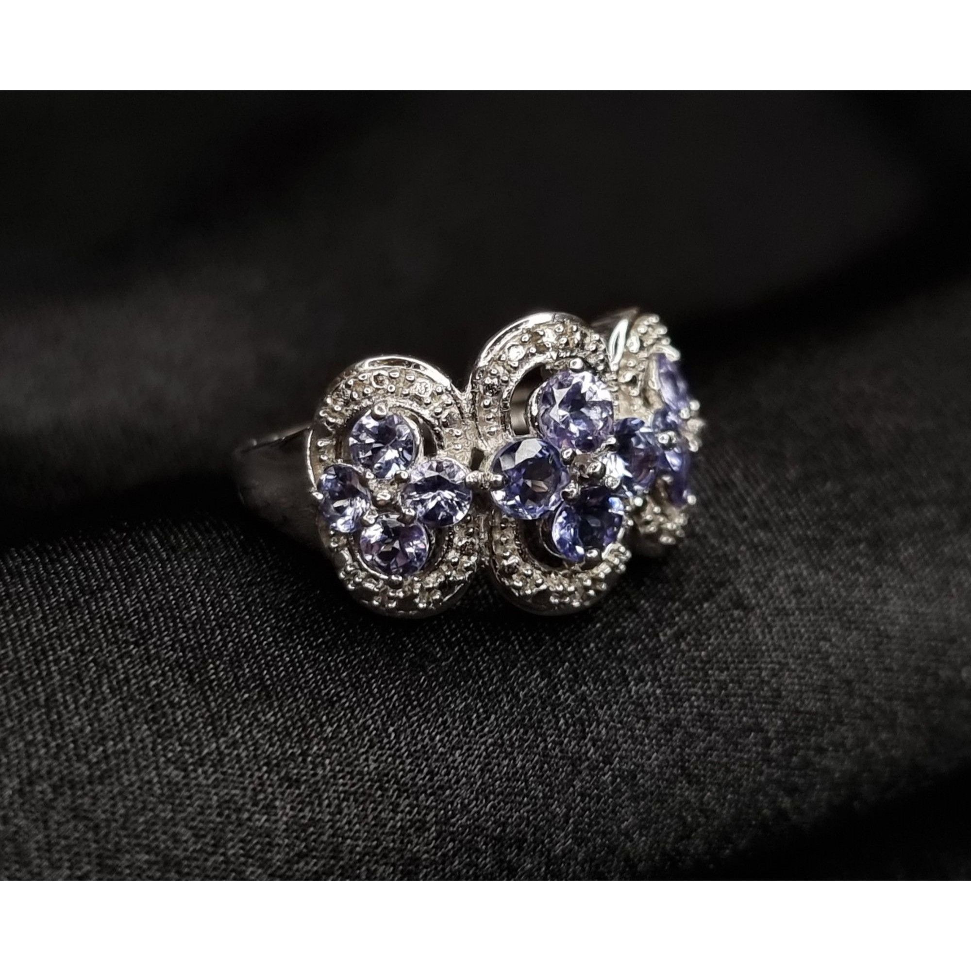 Vintage 925 Sterling Silver Ring W/ Purple Gemstone Flower Design Size ONE SIZE - 2 Thumbnail