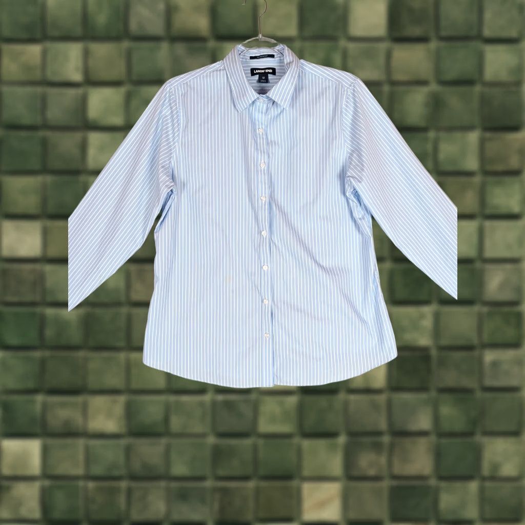 Lands' End Lands' End Shirt Womens 12 Blue Striped No Iron Supima Button Front Long Sleeve Size XL / US 12-14 / IT 48-50 - 1 Thumbnail