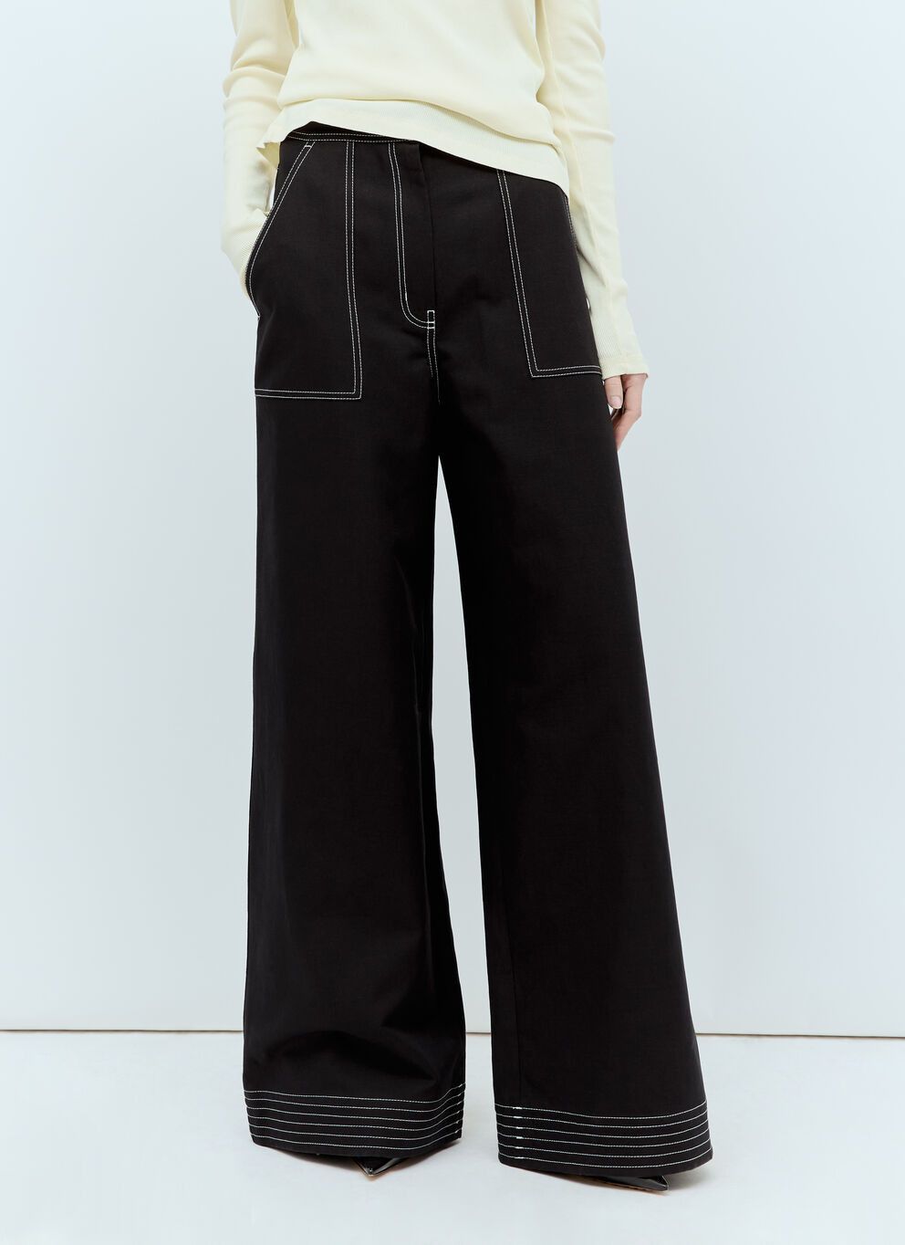 image of Max Mara Cotton And Linen Wide Pants in Black, Women's (Size 26)