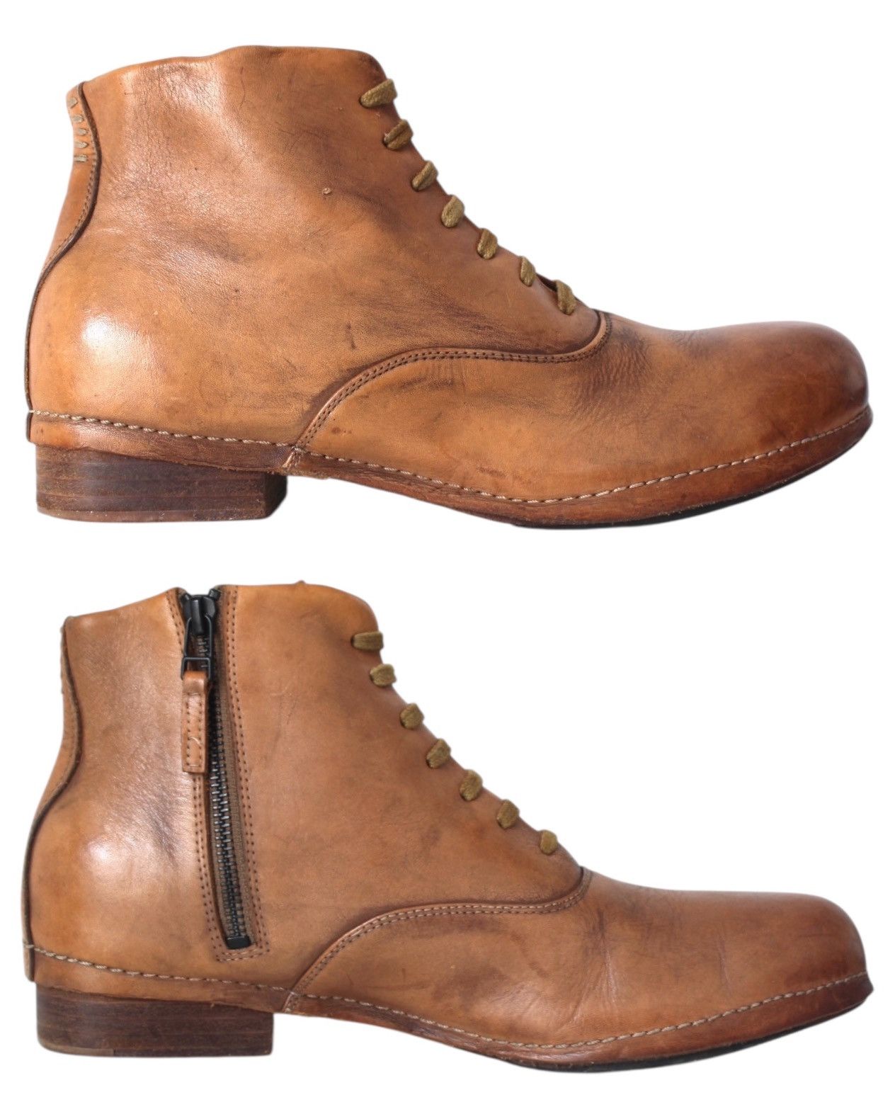 Vintage INITIAL VERO CUOIO SIDE-ZIP LACE-UP LEATHER ANKLE BOOTS Size US 8 / EU 41 - 2 Thumbnail