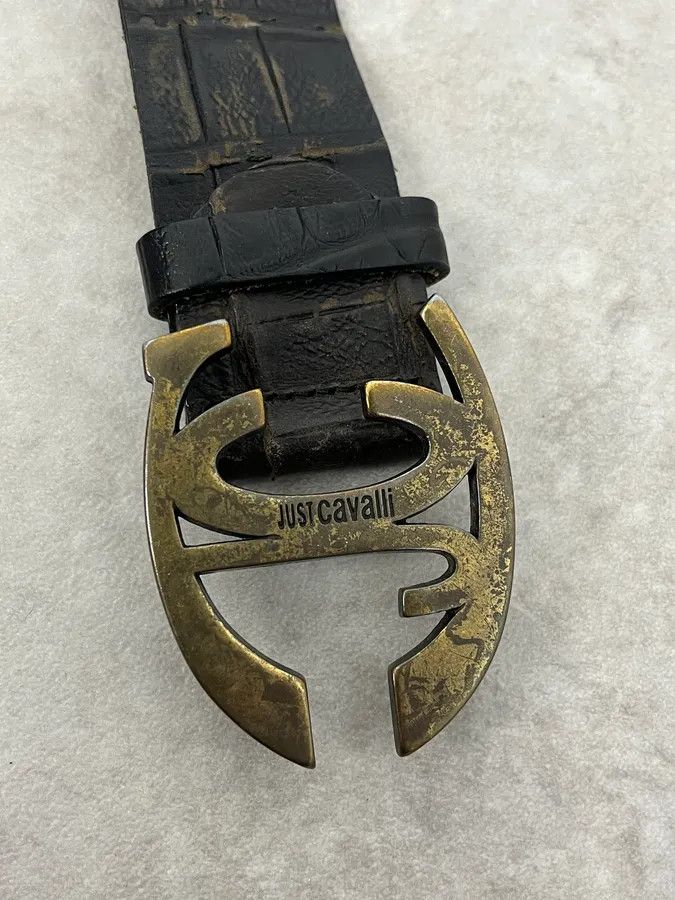 Just Cavalli 2000s Cavalli Crocodile Embossed Black & Brown Leather Belt Size ONE SIZE - 4 Thumbnail