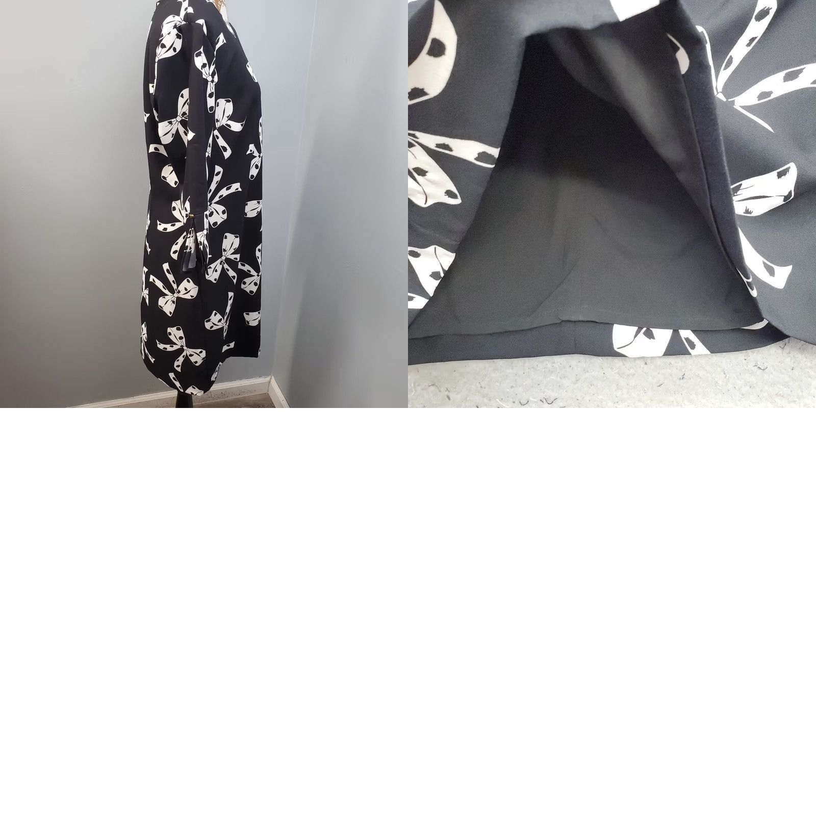 Banana Republic Banana Republic Womens Shift Dress 10 Black White Bow Print Split Cuff Back Zip Size L / US 10 / IT 46 - 9 Thumbnail