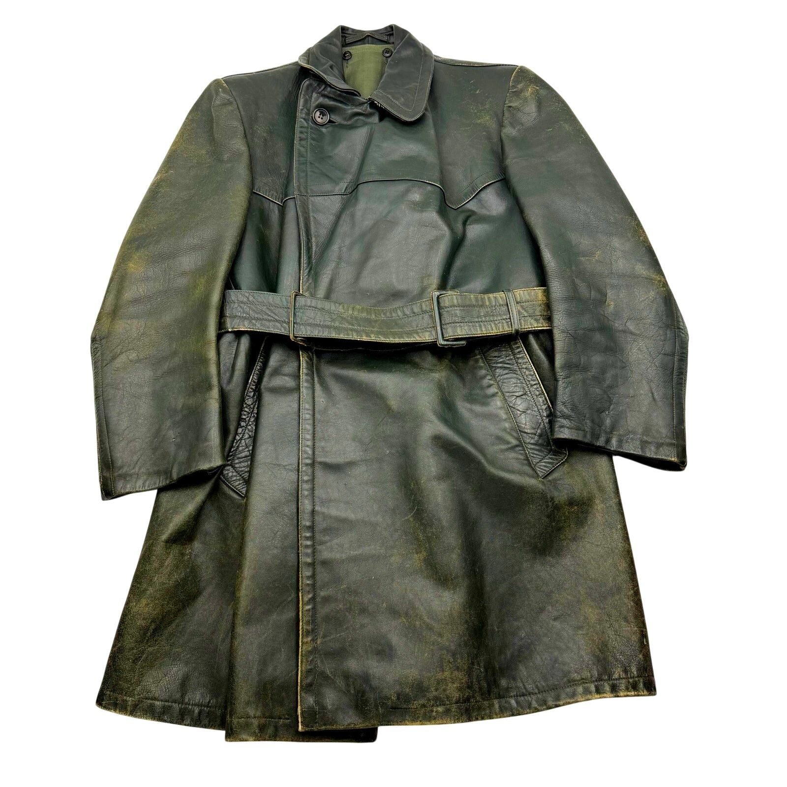 Vintage WWII 40s German Officer Horsehide Leather Moto Trench Coat Size US L / EU 52-54 / 3 - 1 Thumbnail