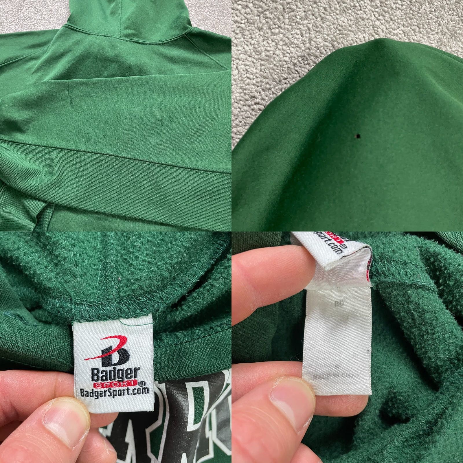 Vintage Badger Hoodie Pullover Sweatshirt Mens Medium Green Graphic Warriors Baseball Size US M / EU 48-50 / 2 - 8 Thumbnail