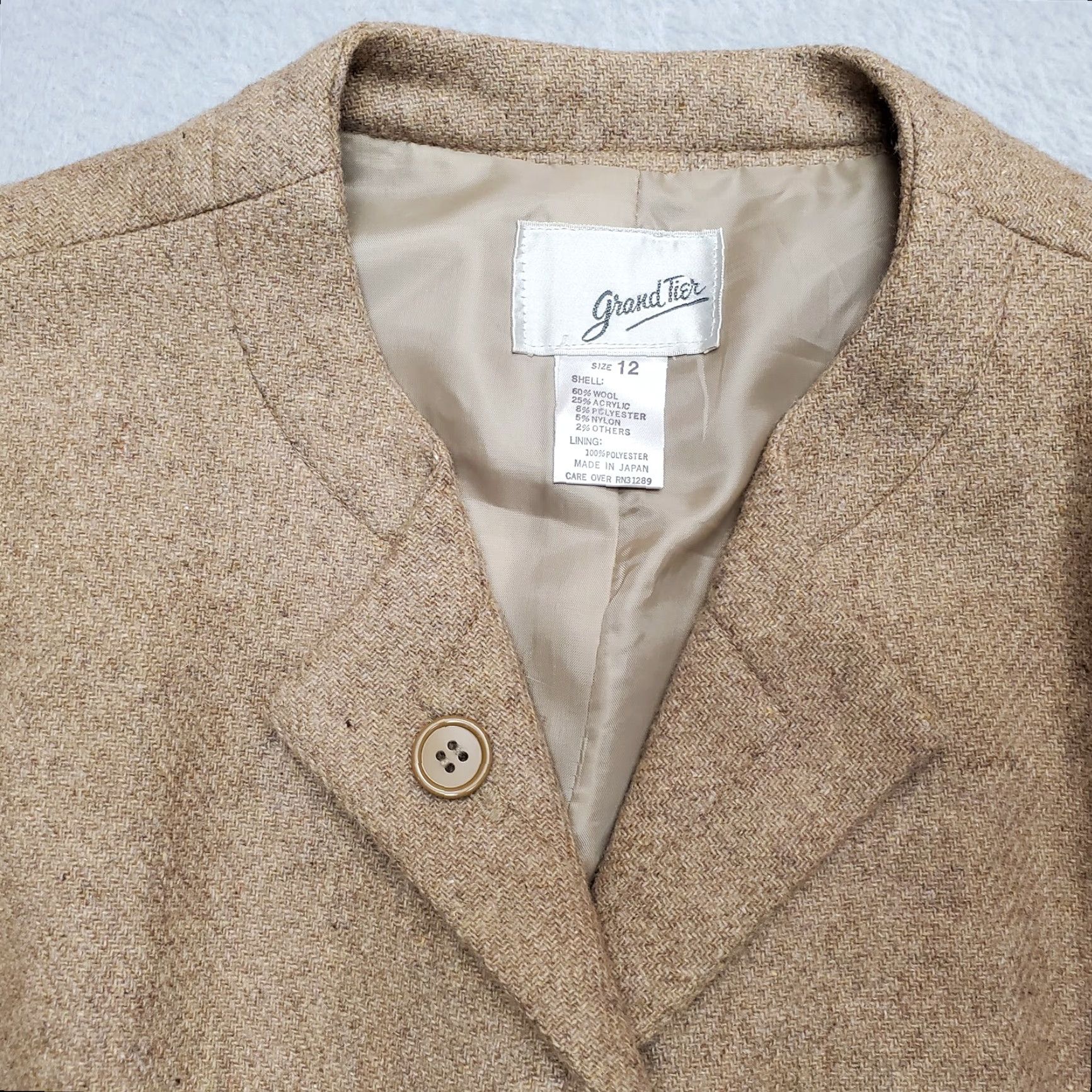 Vintage VINTAGE Grand Tier Blazer Jacket Womens 12 Light Brown Wool Blend Three Button Pockets Casual Modern 90s? Size XL / US 12-14 / IT 48-50 - 3 Thumbnail