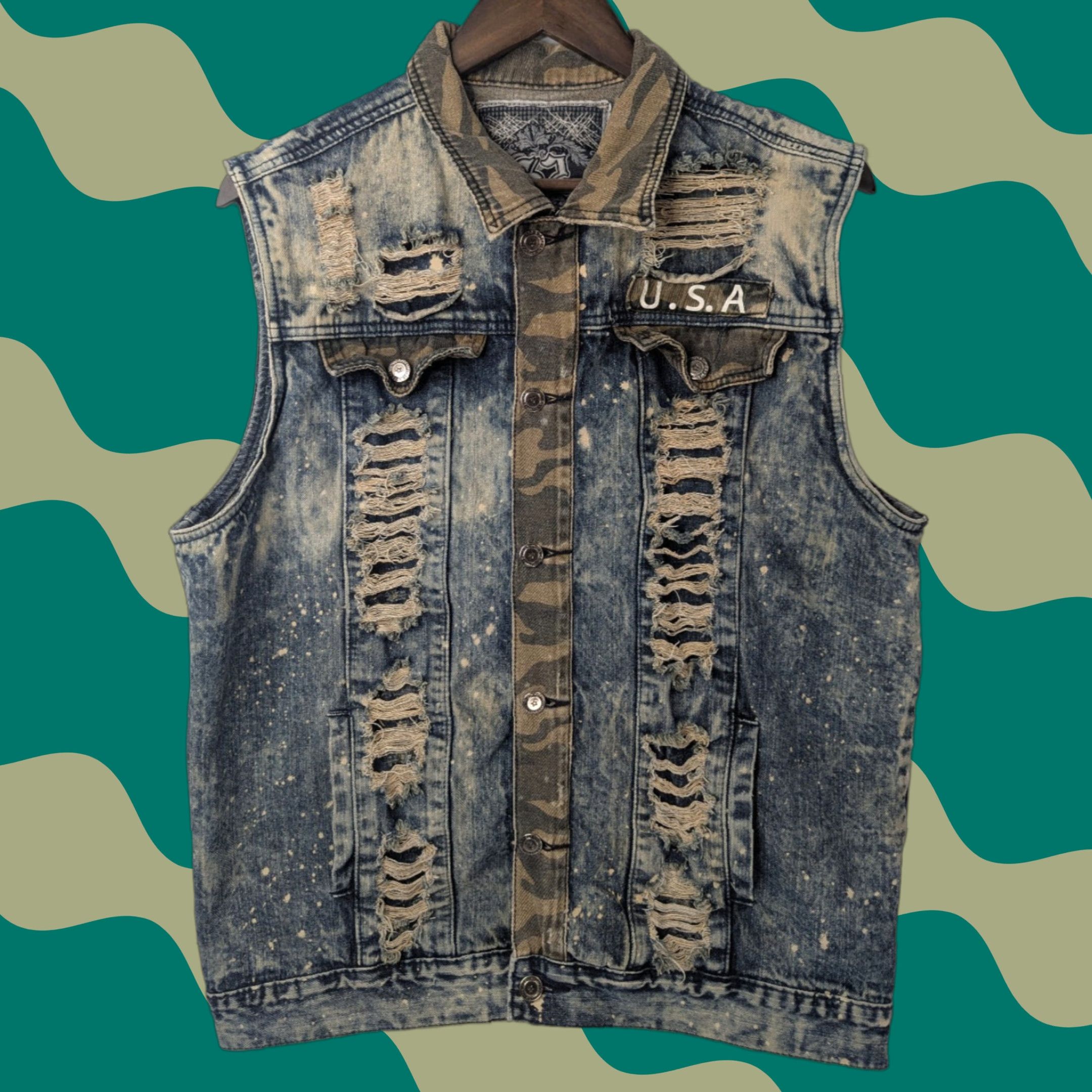 Vintage S2 Legend Vest Size L Denim Blue Distressed Biker Moto Grunge Trucker Rockabilly Men VEST Size US 33 - 1 Thumbnail