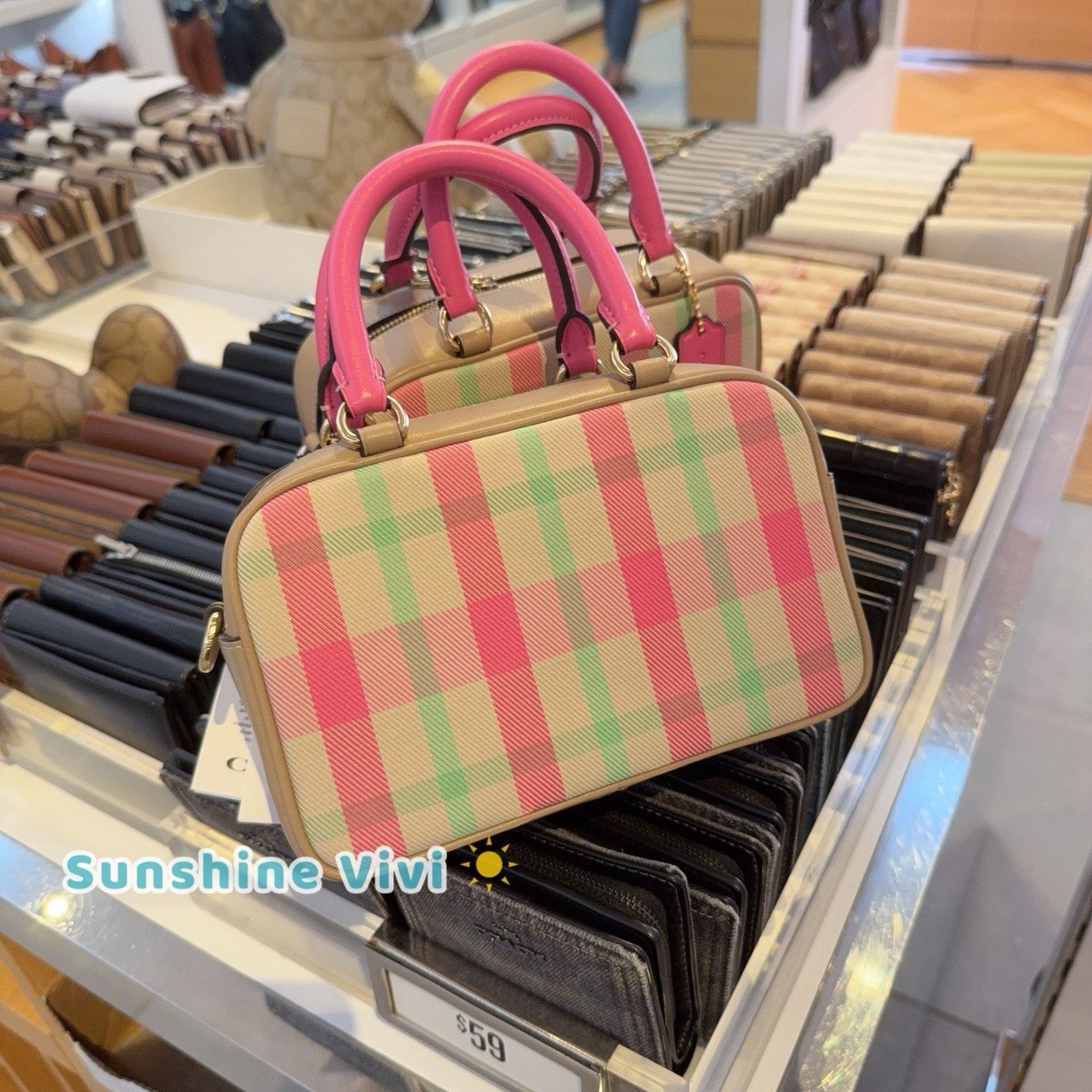 Coach NWT COACH Satchel Crossbody Bag With Plaid Gold/Pink cbi90 Size ONE SIZE - 9 Thumbnail