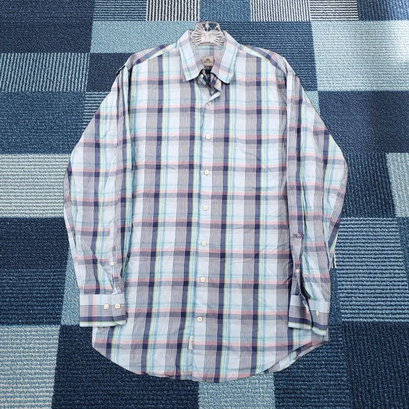Peter Millar Peter Millar Shirt Mens M Medium Blue Plaid Button Up Long Sleeve Work Dress Size 40R - 1 Thumbnail