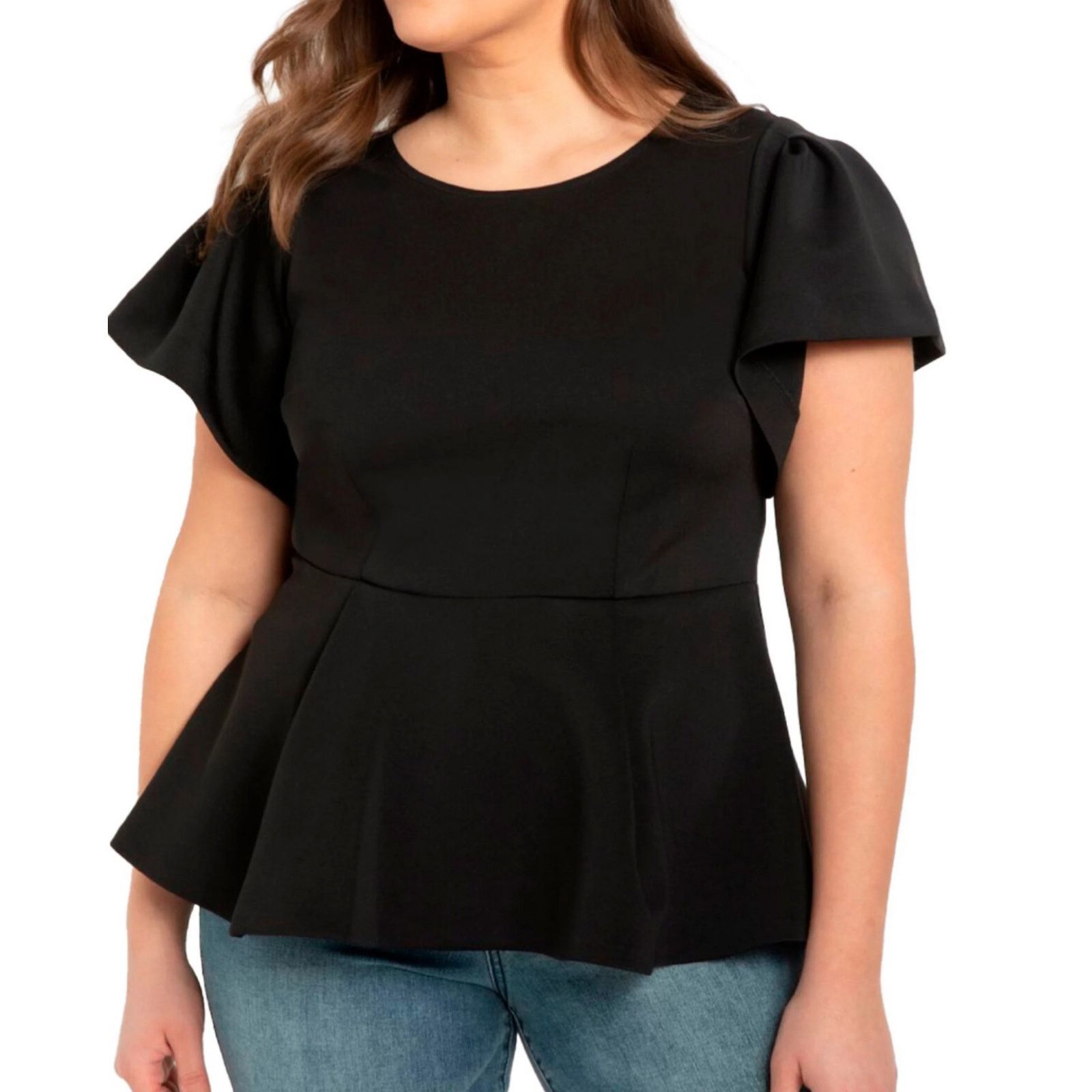 Other Eloquii Womens Plus Black Flutter Sleeve Peplum Scuba Top 14 Size XL / US 12-14 / IT 48-50 - 1 Thumbnail