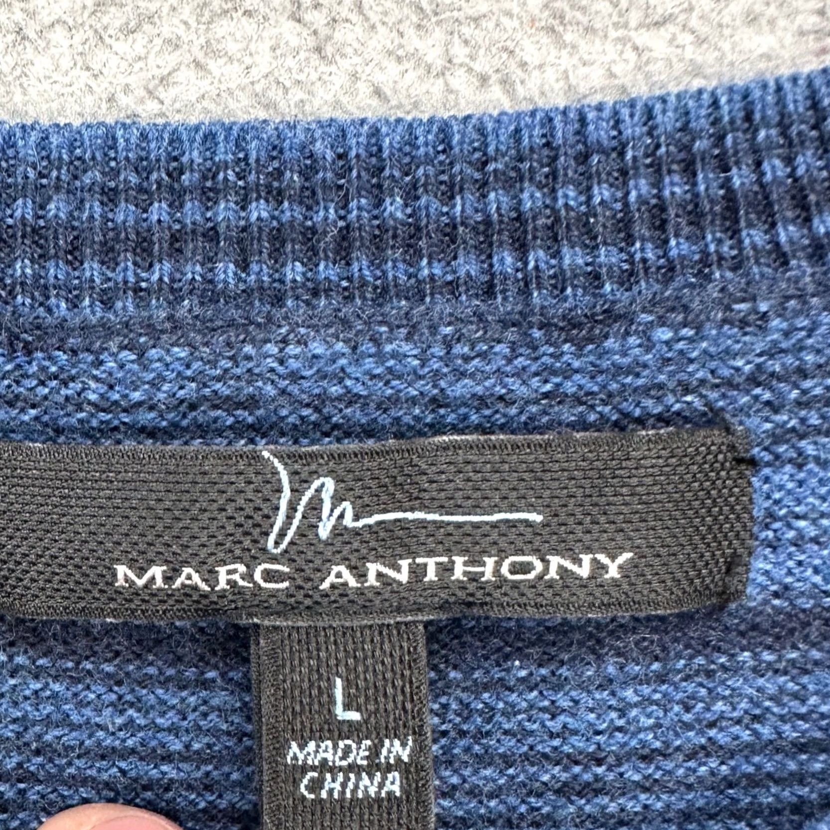 Vintage Marc Anthony Mens Sweater Blue Large Striped Crewneck Cashmere Blend Lightweight Knit Pullover Casual Adult Knit Comfort Mens Size L Size US L / EU 52-54 / 3 - 5 Thumbnail