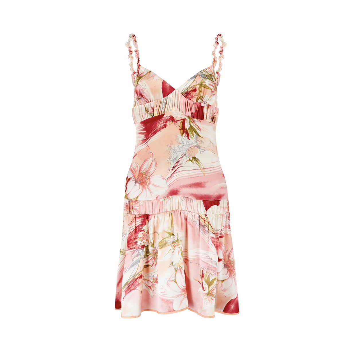 Blumarine Blumarine S/S 2004 Pink Floral Ruffle Silk Dress Size S / US 4 / IT 40 - 1 Thumbnail