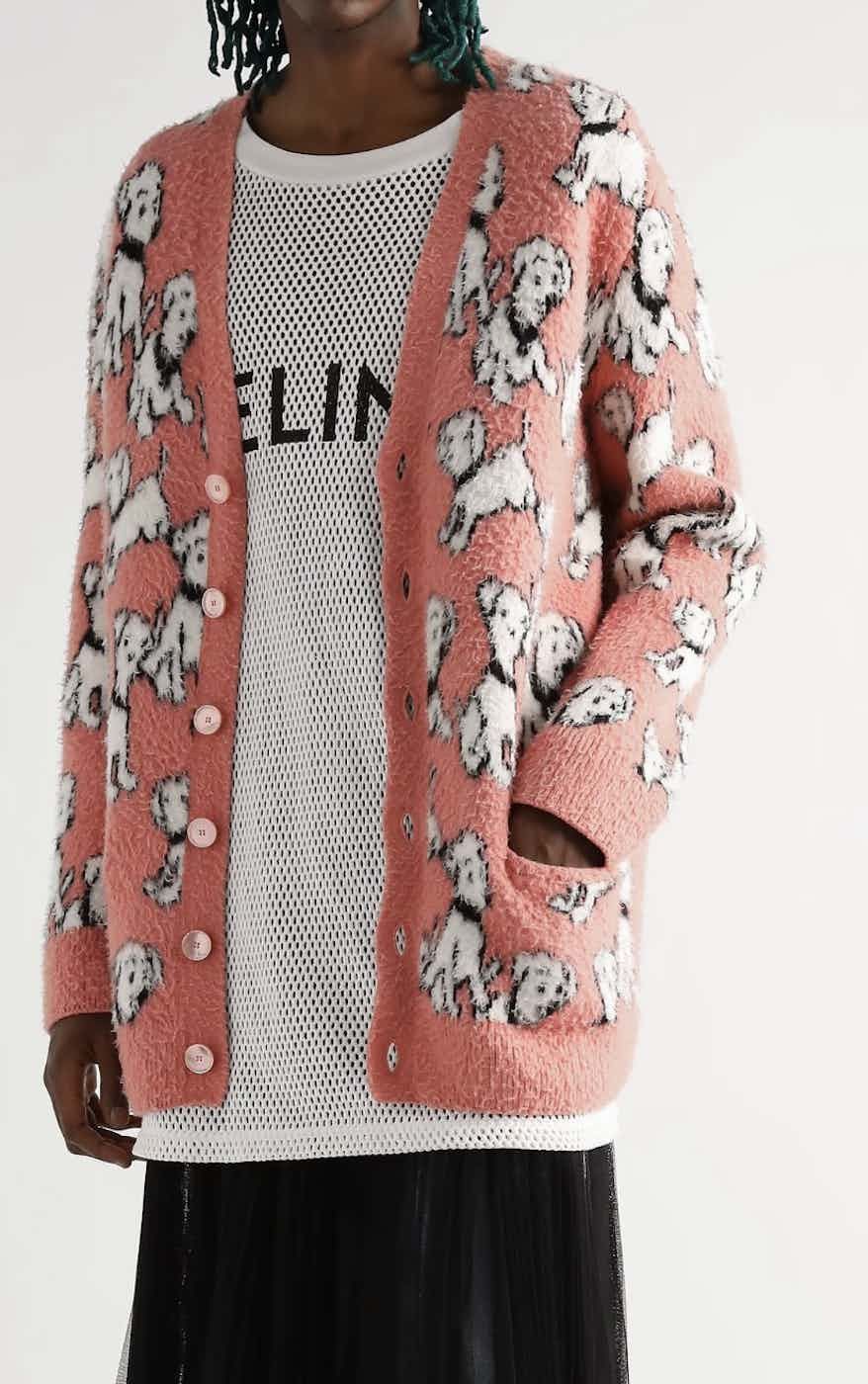 Pink Cotton Jacquard Brain On Dog Dalmatin 2020 Cardigan Sweater