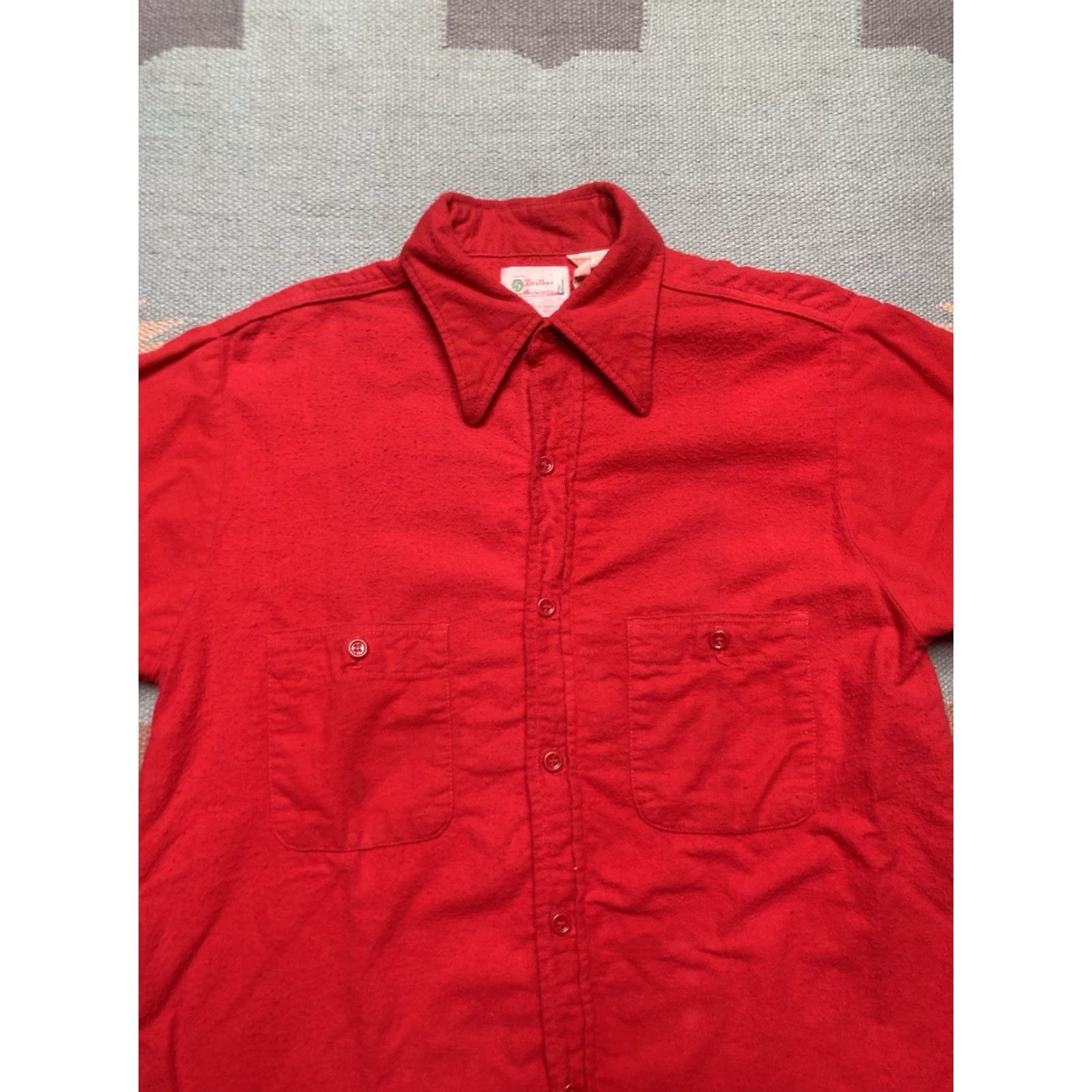 Vintage VINTAGE Five Brothers Chamois Flannel Work Shirt Button-Up Long Sleeve Red M Medium Men 60s Cotton Brushed Soft Size US M / EU 48-50 / 2 - 2 Thumbnail
