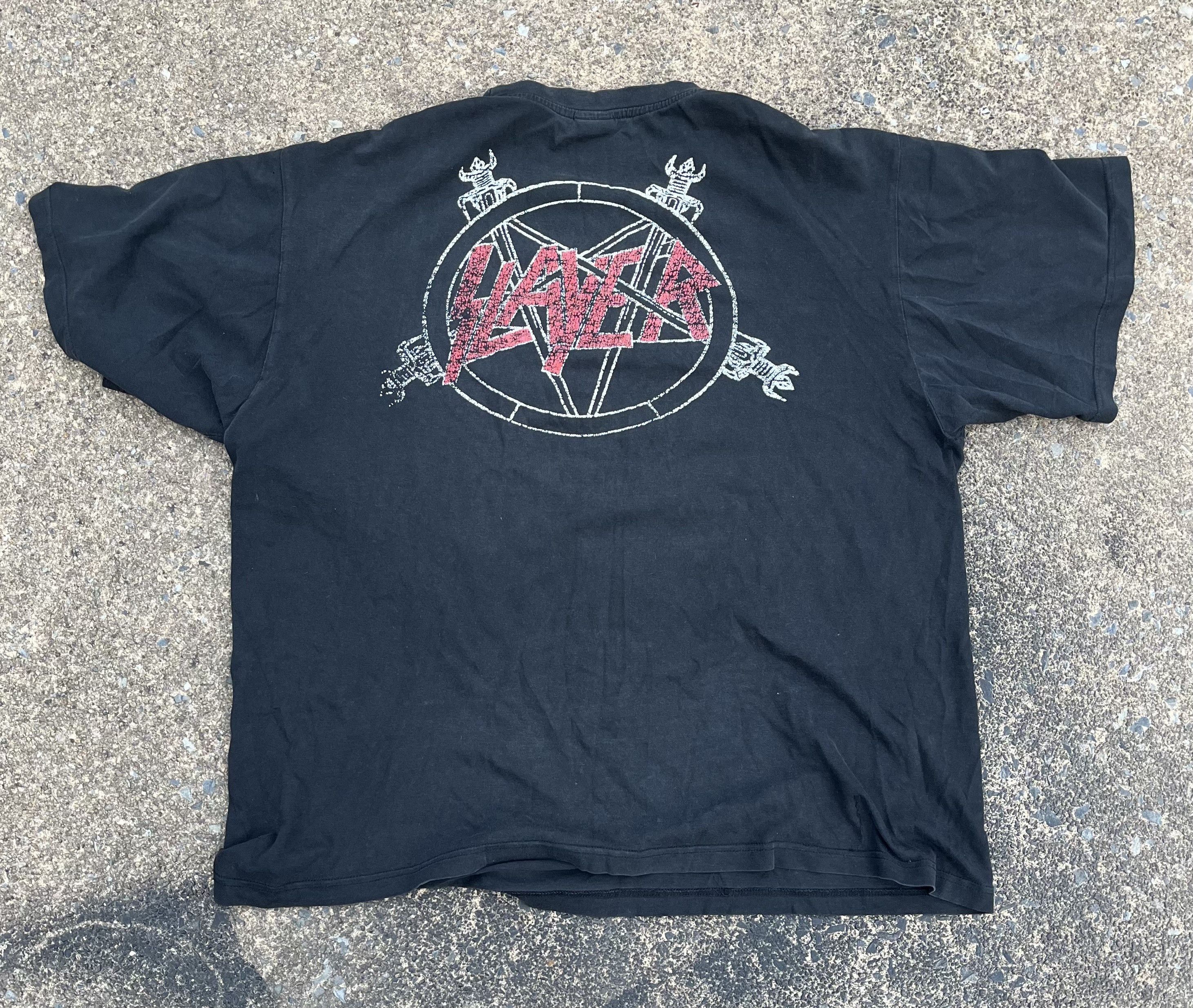 Band Tees × Vintage OG 80s Slayer Band Tshirt World Sacrifice Metallica Anthrax Size US XL / EU 56 / 4 - 3 Thumbnail