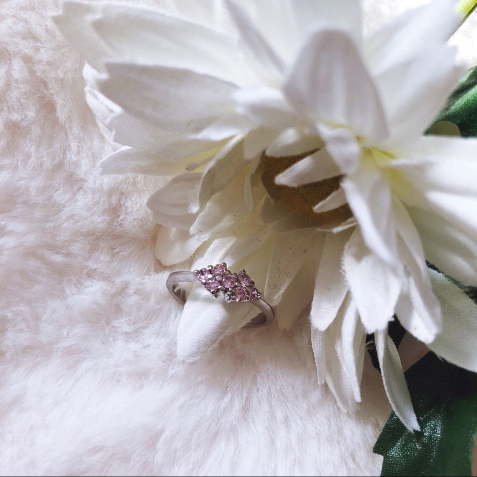 Other Sterling Silver Pink Floral Pinky Ring Size ONE SIZE - 10 Thumbnail