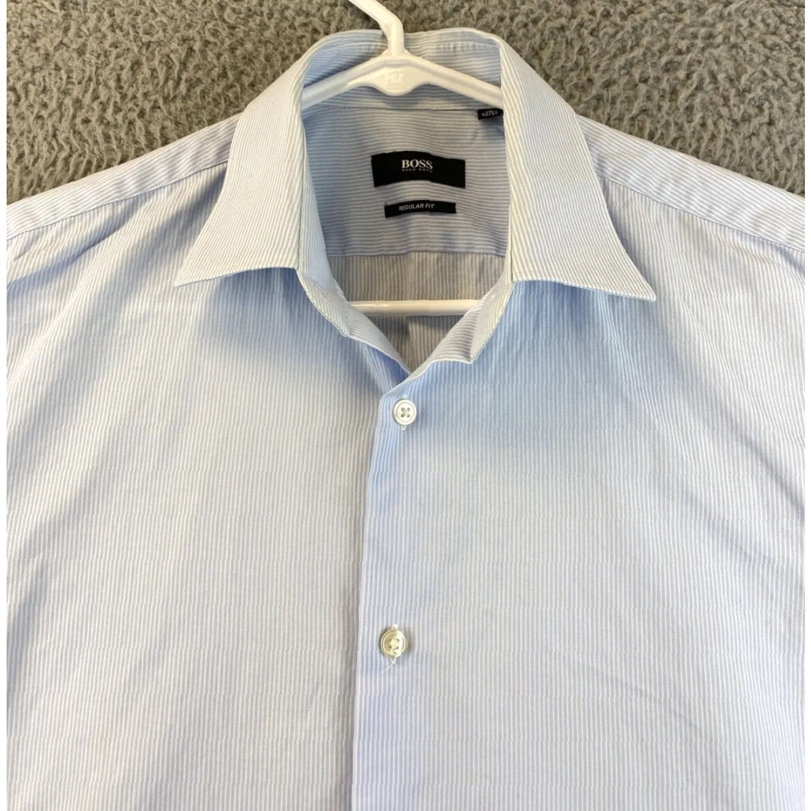 Vintage Boss Men Dress Shirt Size 15 Blue Button-Down Cotton Long Sleeve Office Casual Size 40R - 4 Thumbnail