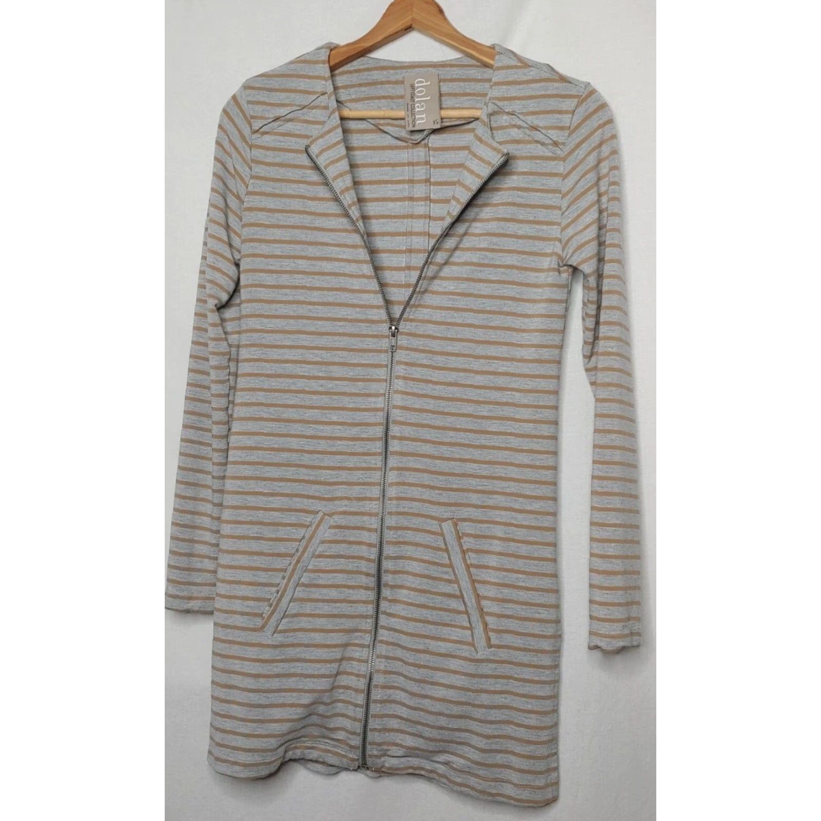 Vintage Dolan Left Coast Collection Dress XS Rayon Spandex Knit Gray Tan Long Sleeve Round Neck Zip Pockets - Casual Travel Women Size XS / US 0-2 / IT 36-38 - 3 Thumbnail
