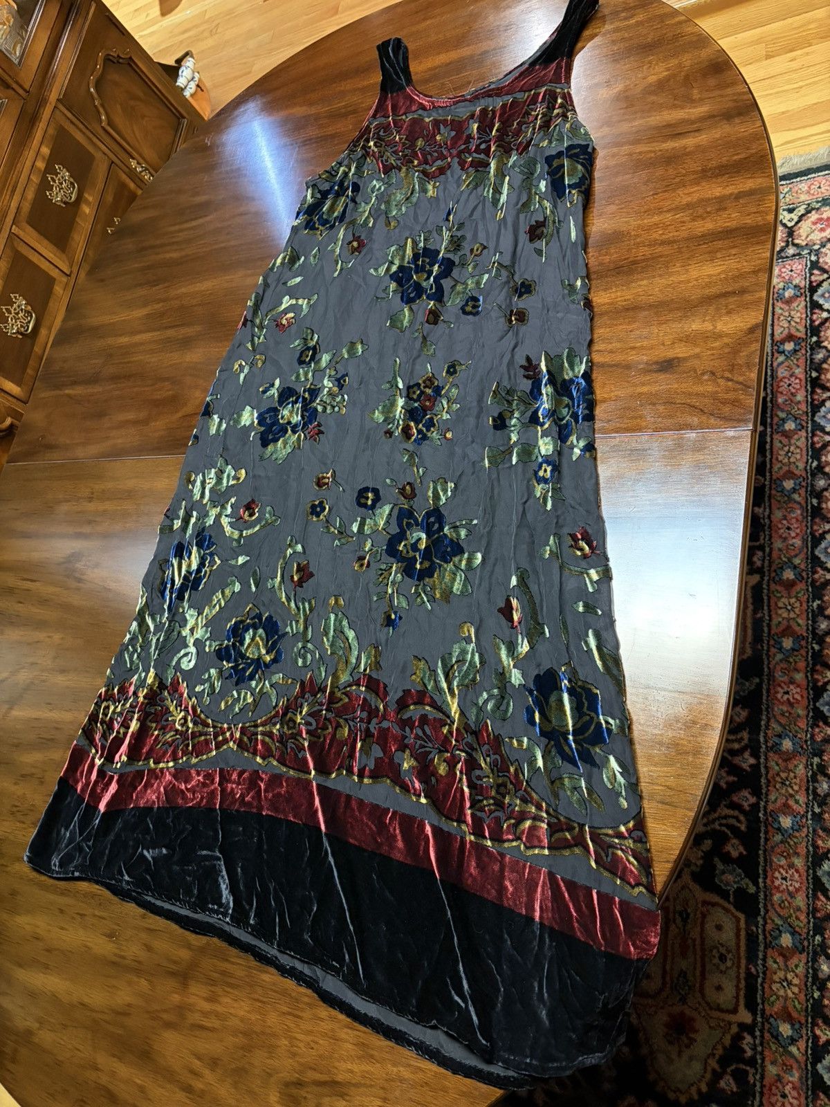 Ariel A Burnout Velvet Slip Dress  Boho Floral Maxi
