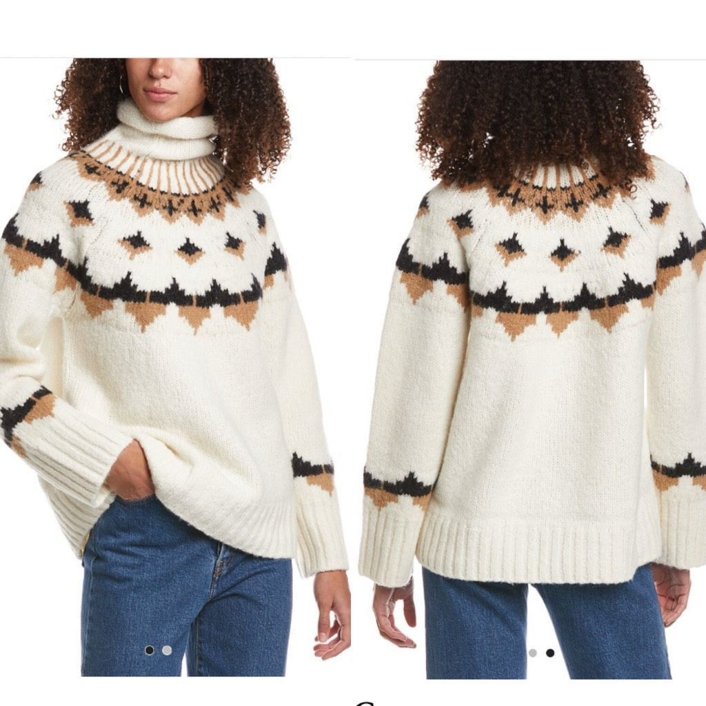 image of A L C NWT A.l.c. Fairisle Alpaca & Wool-Blend Pullover Turtleneck Sweater S in Cream, Women's (Size