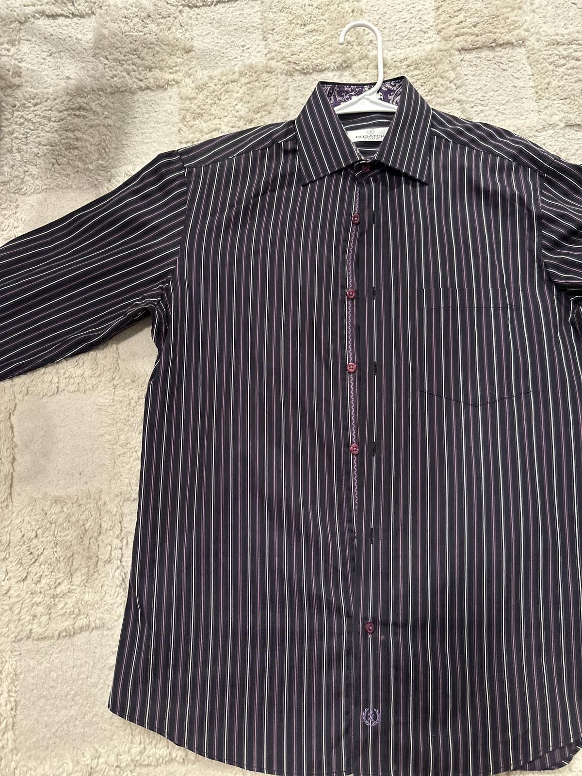 BUGATCHI Bugatchi Uomo Mens Purple Striped Long Sleeve Flip Cuff Size 38R - 1 Thumbnail