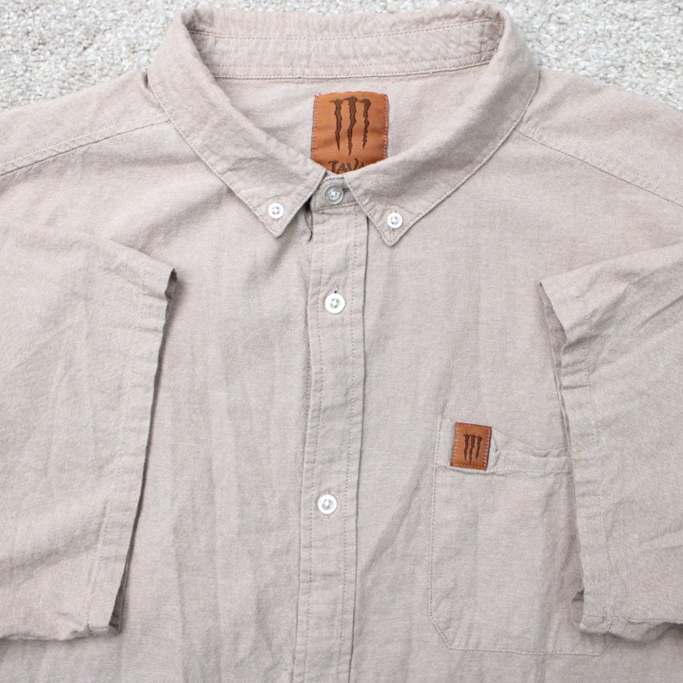 Vintage Monster Energy Java Shirt Mens XL Brown 100% Cotton Short Sleeve Button Down Shirt Size US XL / EU 56 / 4 - 2 Thumbnail