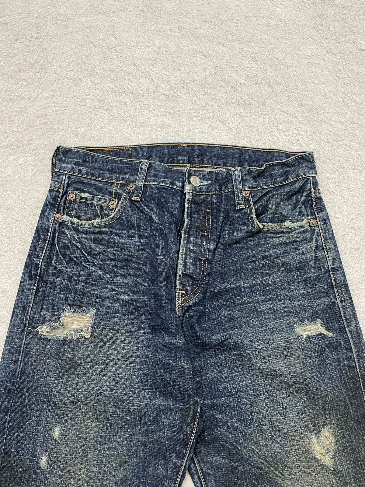 Japanese Brand 00s Kapital 501 Mudwash Raw Denim Ripped Jeans Y2K Hysteric Size US 30 / EU 46 - 6 Thumbnail
