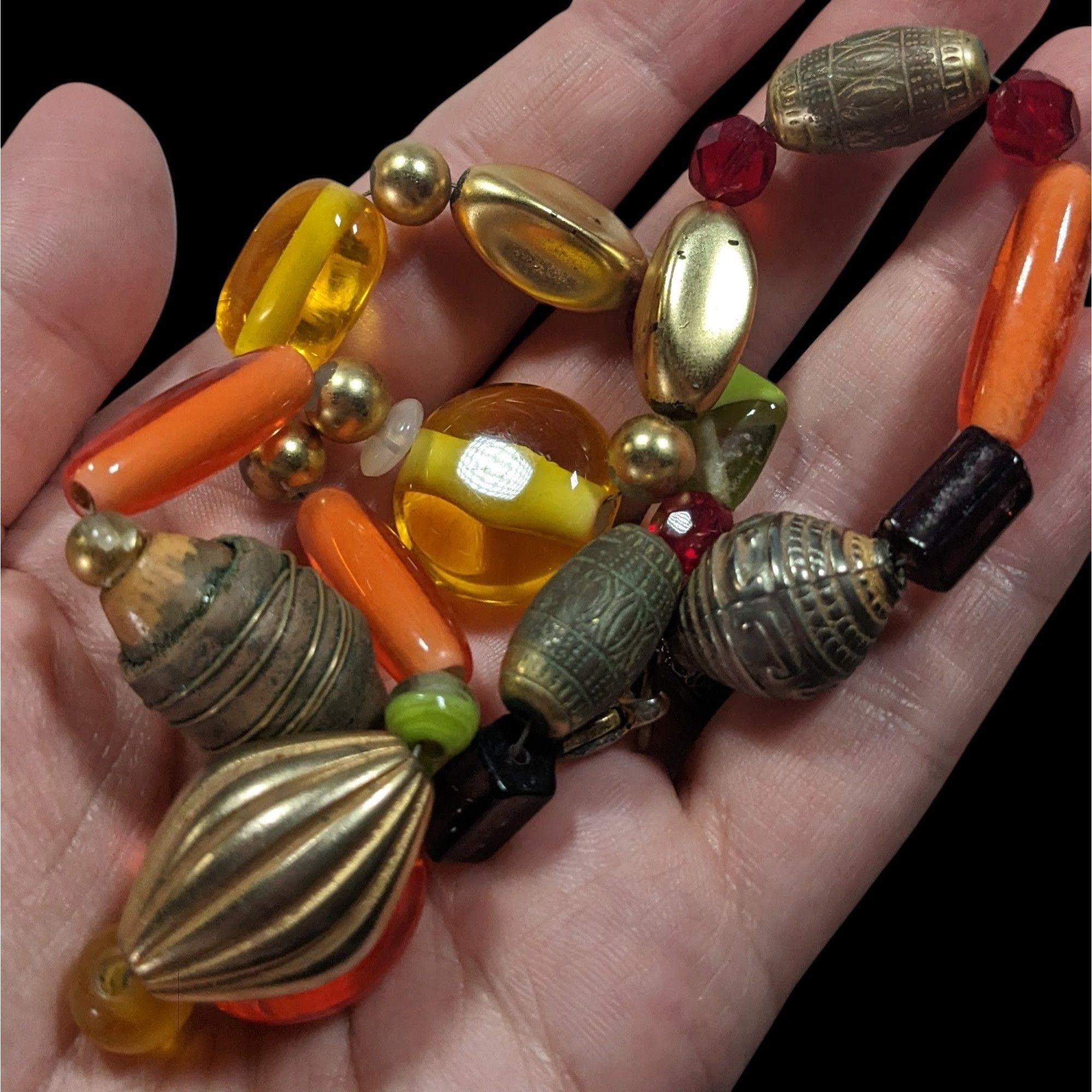 Other Handmade Retro Orange And Yellow Glass And Metal Beaded Neck Size ONE SIZE - 3 Thumbnail