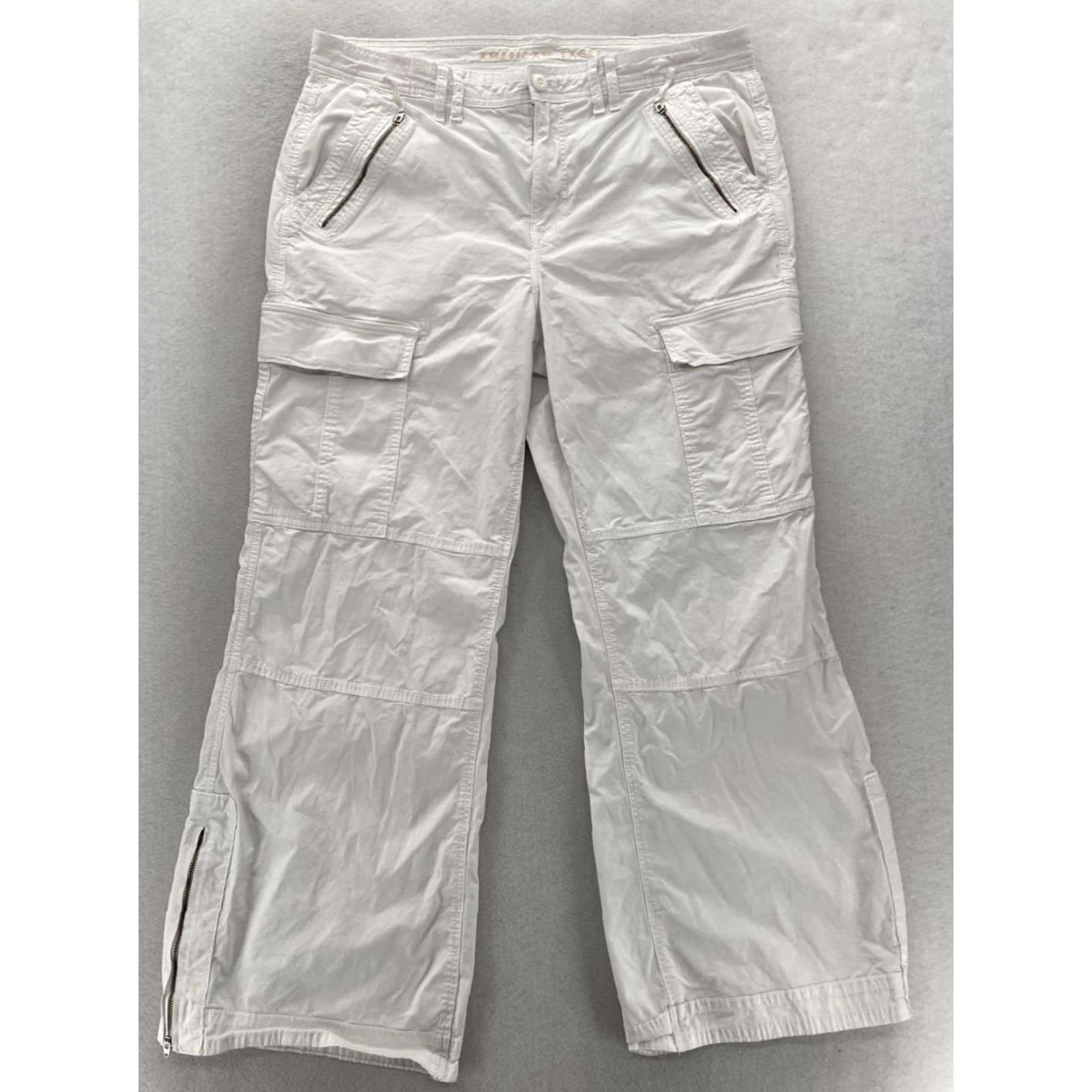 American Eagle Outfitters American Eagle Outfitters Pants Women's 14 White Low Rise Baggy Flare Ankle Zip Boho Chino Size 14 White Stretch Size 25" / US 0 / IT 36 - 2 Thumbnail
