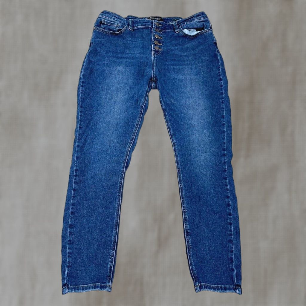 Vintage Judy Blue Jeans Women 15 32 Skinny Fit Dark Wash Faded Distressed-Free Stretch Button Fly Denim Pants Jeans Blue 5-Pocket Style Regular Waist Womens Size 36" / US 14 / IT 50 - 1 Thumbnail