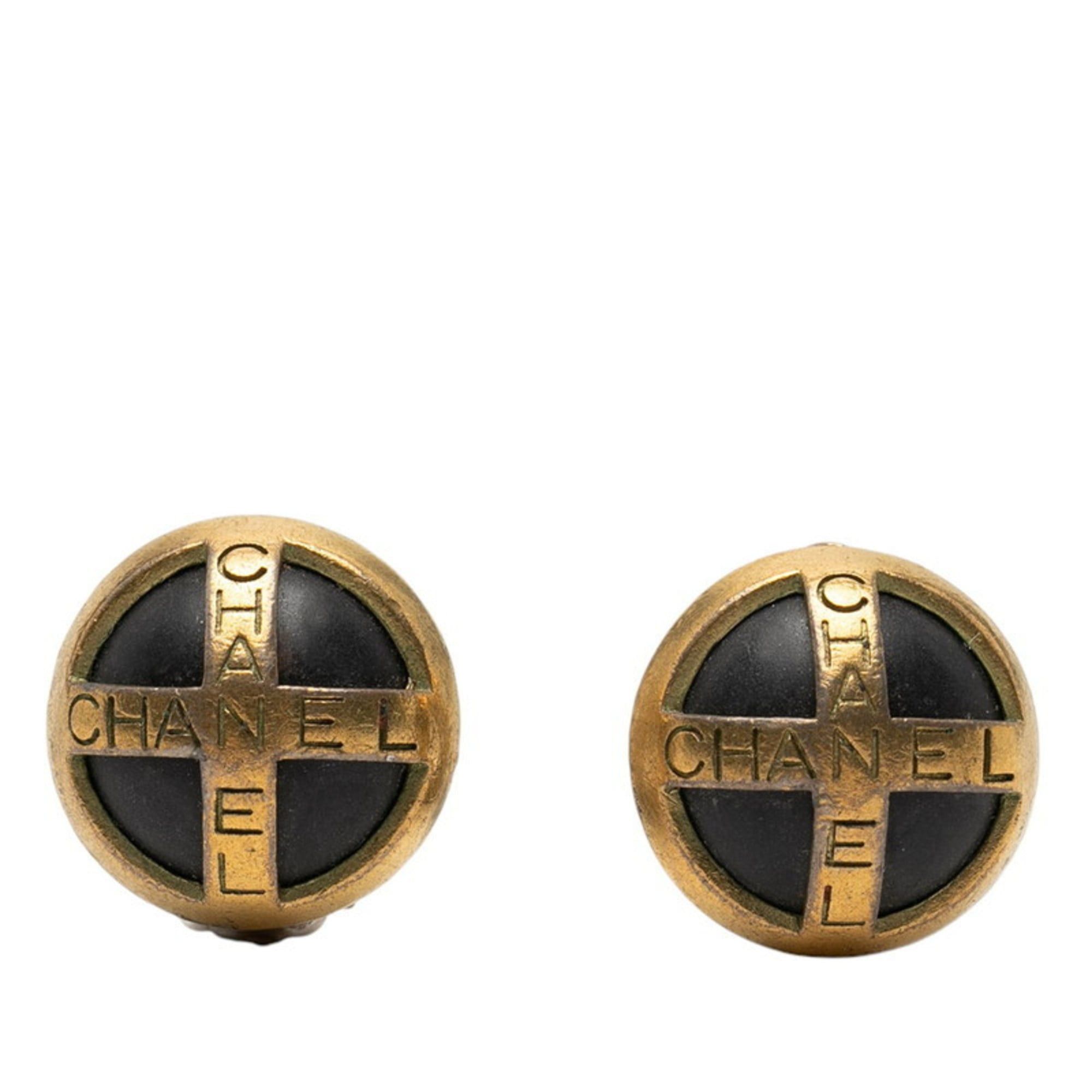 Chanel CHANEL Vintage Logo Earrings, Gold and Black Plated, Women's Size ONE SIZE - 1 Thumbnail