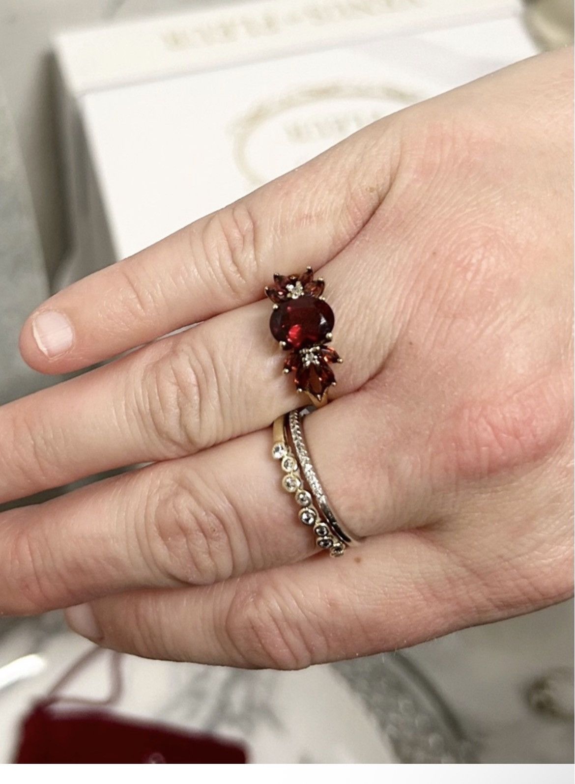 Other Authentic Vintage 14kt Yellow Gold Garnet and Diamond Ring Size ONE SIZE - 9 Thumbnail