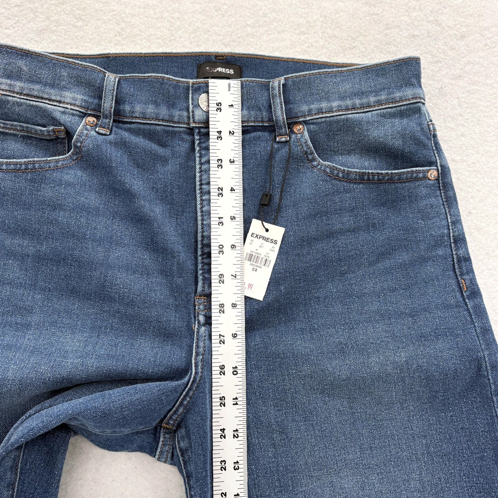 Express Express Jeans Womens 10 High Rise Straight Blue Medium Wash Distressed 5-Pocket Denim Cotton Blend Stretch Zip Womens Size 32" / US 10 / IT 46 - 7 Thumbnail