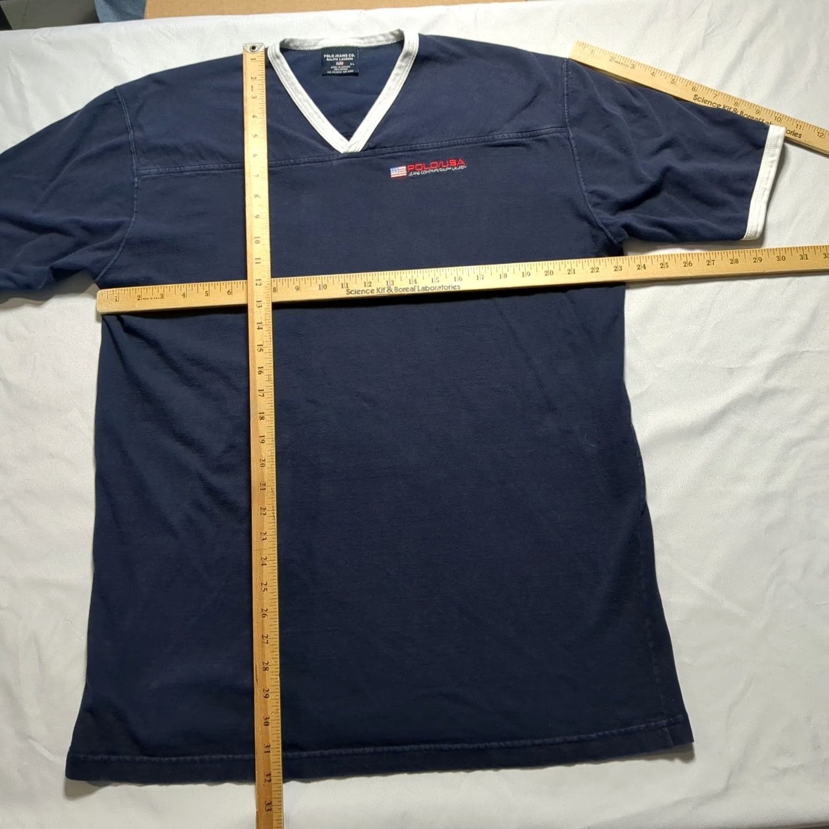 Ralph Lauren VINTAGE Polo Jeans Co. Ralph Lauren USA Flag V-Neck Ringer T-Shirt Navy Mens XL Size US XL / EU 56 / 4 - 6 Thumbnail