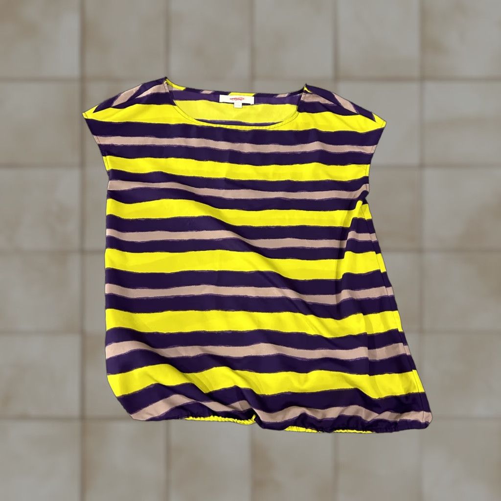 Loft LOFT Shirt Womens Medium Yellow Purple Stripe Blouse Top 100% Polyester Casual Size M / US 6-8 / IT 42-44 - 1 Thumbnail