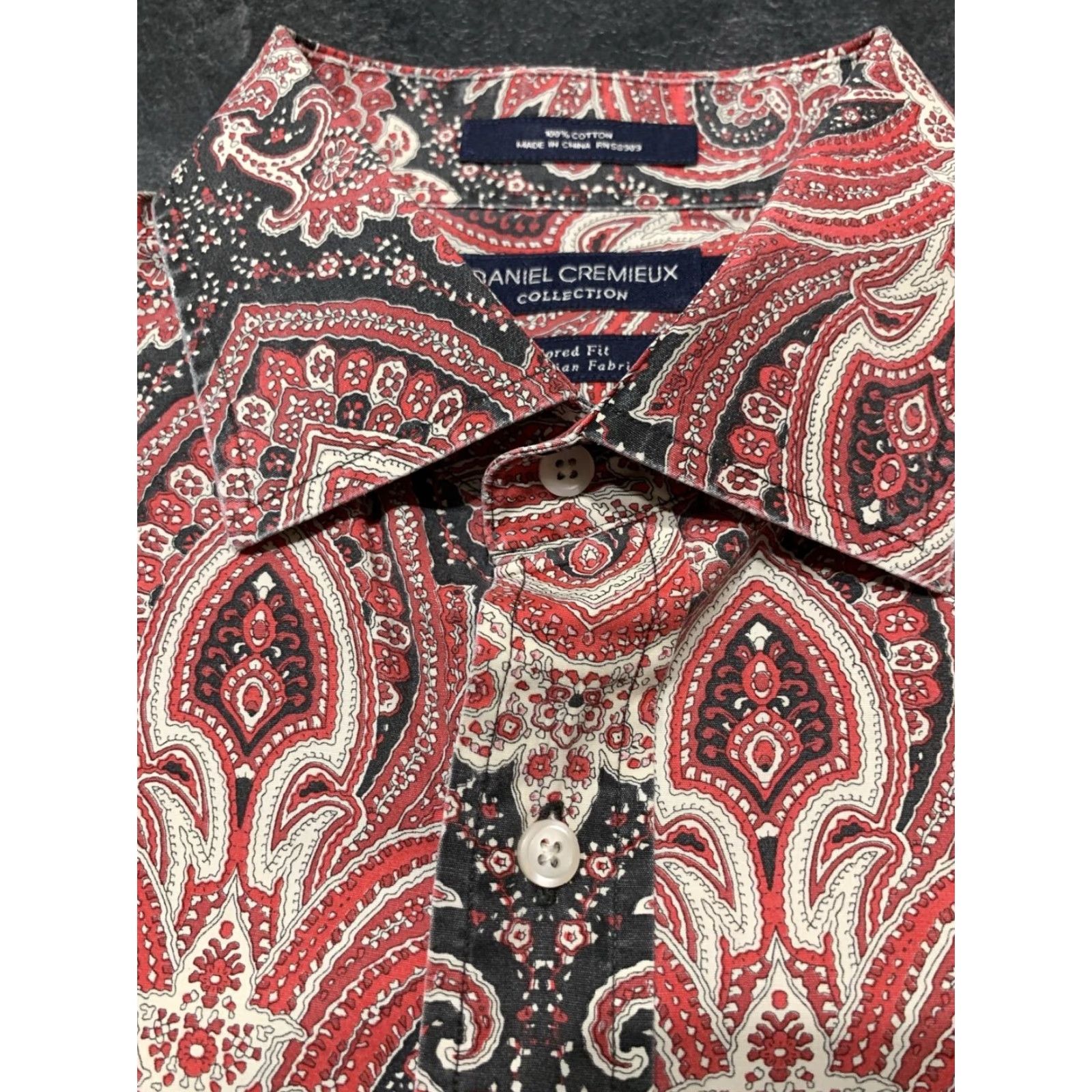 Cremieux Daniel Cremieux Mens Long Sleeve Button-Up Red Paisley Shirt Large Regular Fit Size US L / EU 52-54 / 3 - 6 Thumbnail
