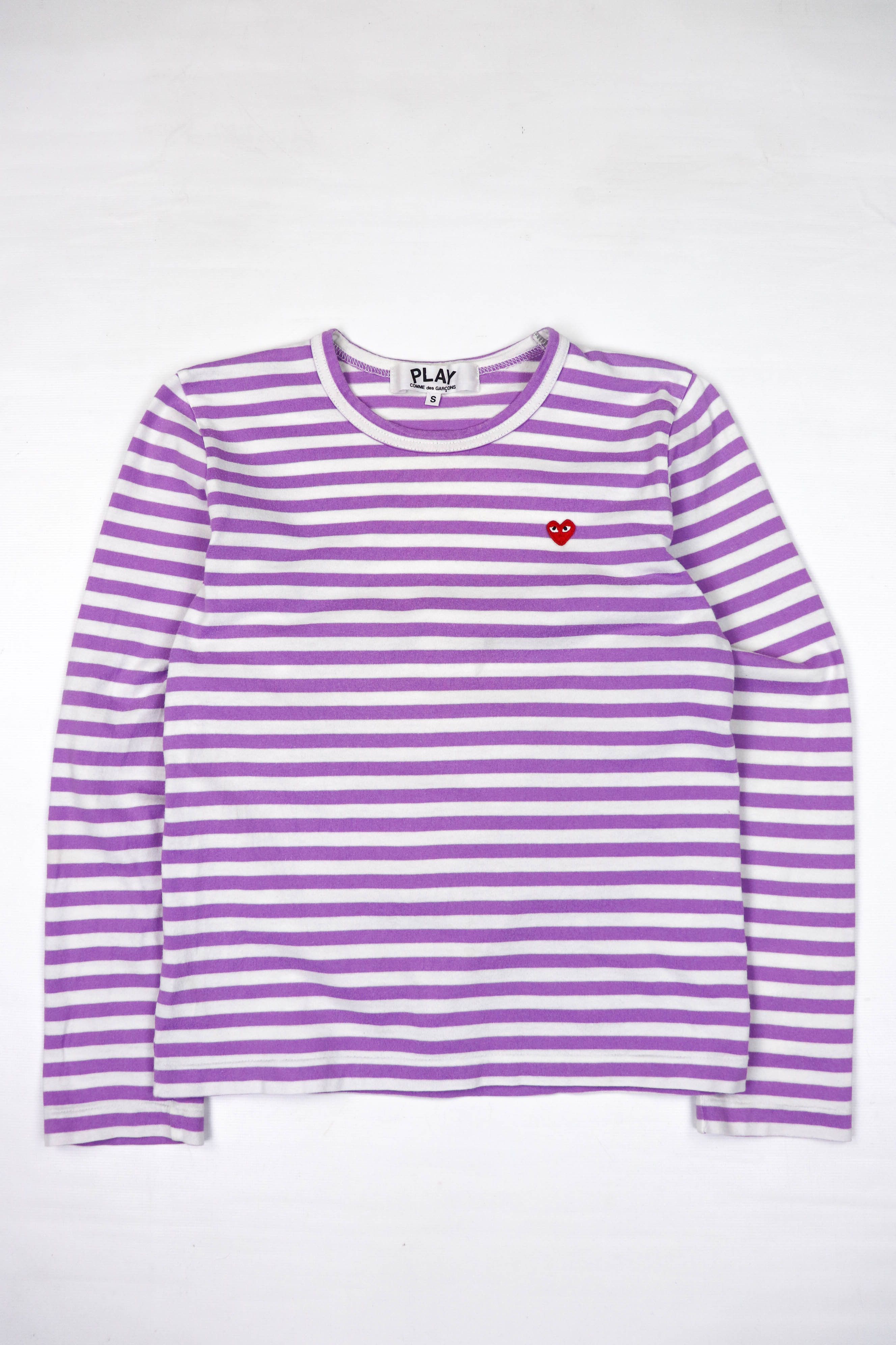 Comme des Garcons Comme des Garçons Purple White Striped Long Sleeve T-shirt Size S / US 4 / IT 40 - 1 Thumbnail