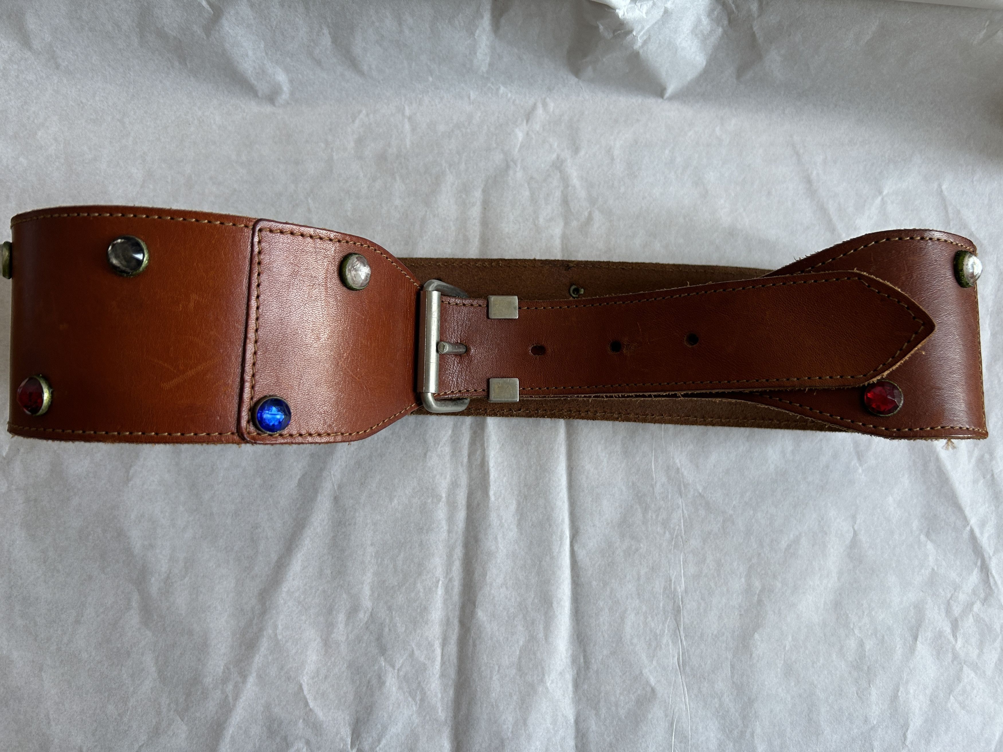 Vintage Vintage 90s Brown Leather Wide Waist Belt Size ONE SIZE - 12 Thumbnail