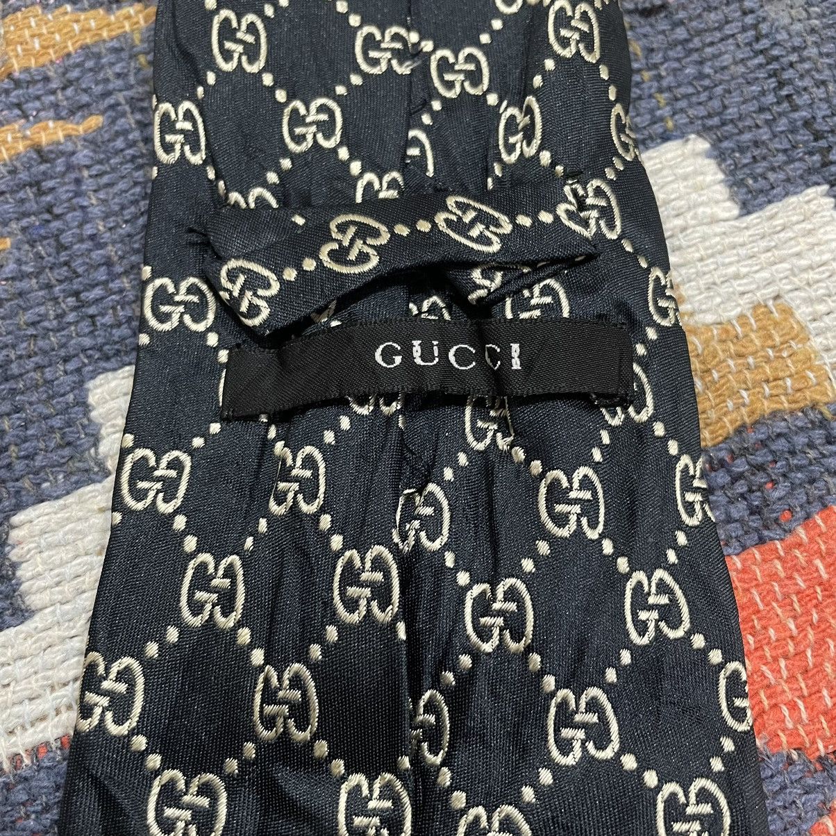 Gucci Gucci Silk Monogram Black Tie Size ONE SIZE - 2 Thumbnail