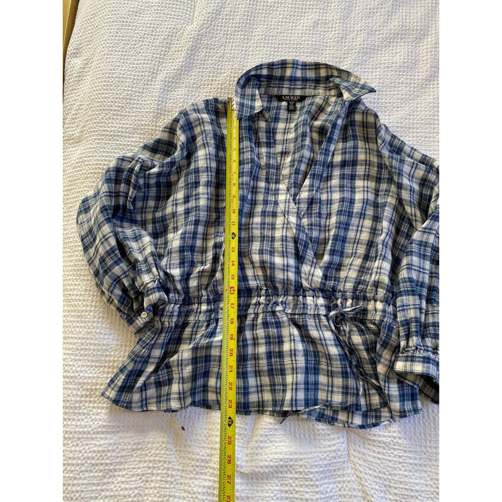 Lauren Ralph Lauren Lauren Ralph Lauren Plaid Linen Peplum Blouse in Blue XL Size XL / US 12-14 / IT 48-50 - 4 Thumbnail