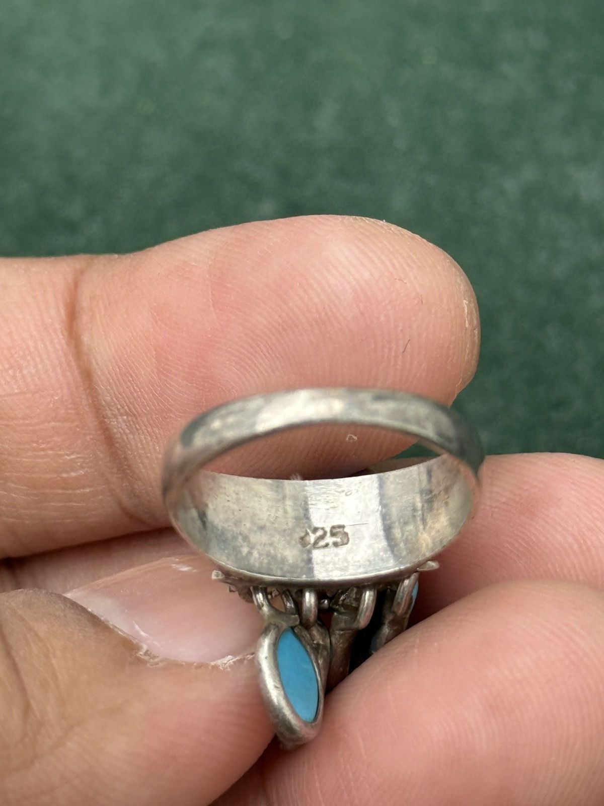 Sterling Silver Vintage Turquoise Dangle Sterling Silver Ring Size ONE SIZE - 4 Thumbnail