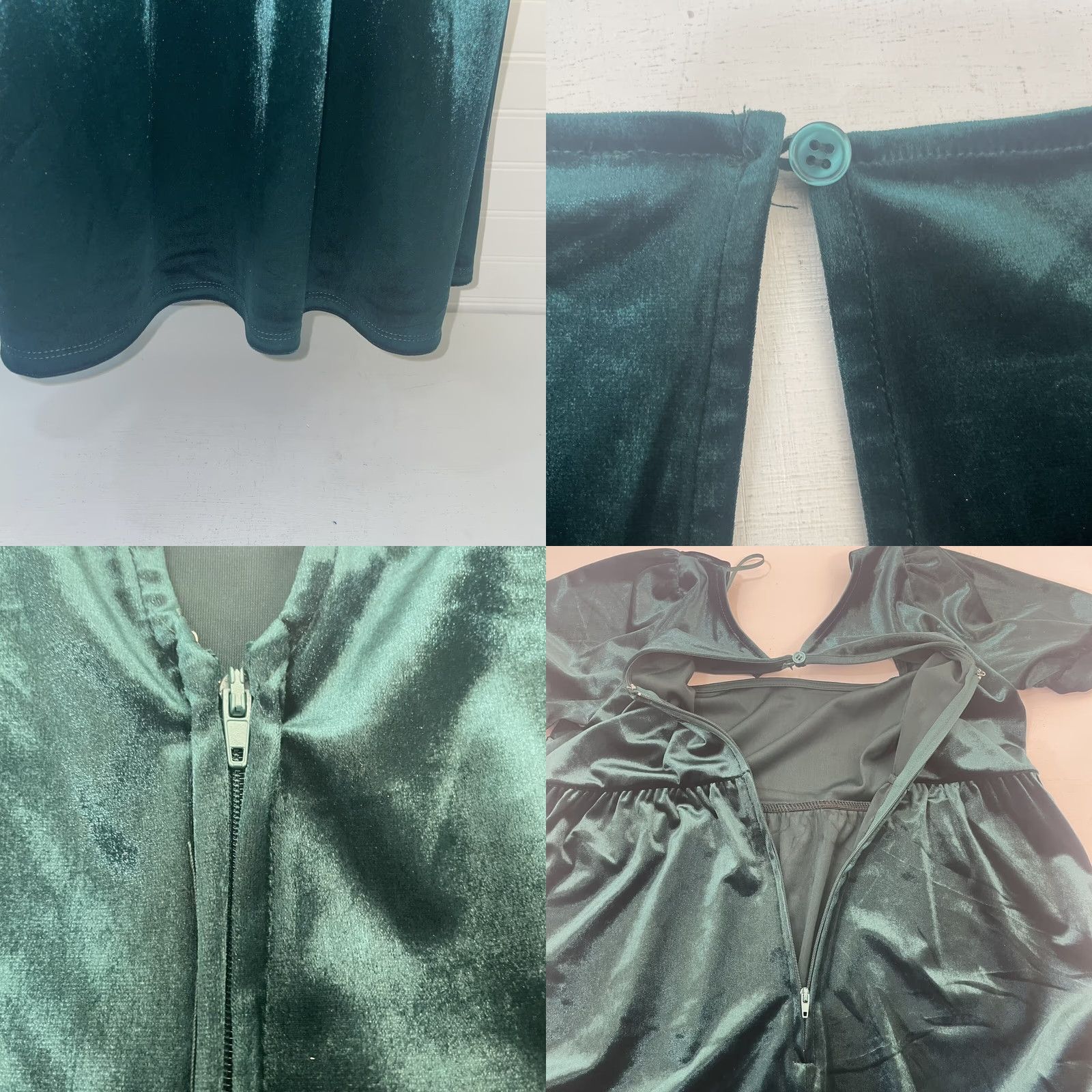 Vintage Trixxi Clothing Company Dress Women Medium Emerald Green Square Neck Zip Button Knit Polyester Spandex Shift Knee Length Short Sleeve Vintage No Size M / US 6-8 / IT 42-44 - 9 Thumbnail