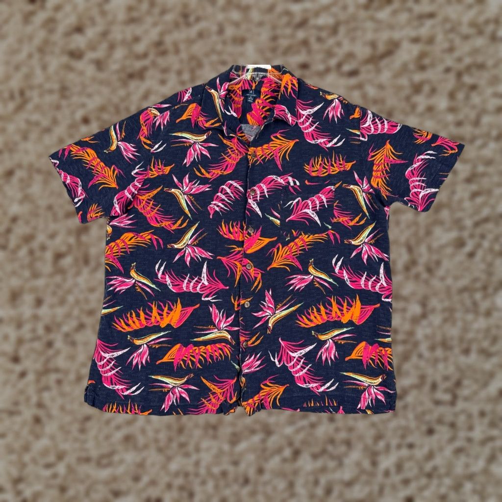 George George Hawaiian Shirt Mens XL Blue Floral Bird of Paradise Button-Up Rayon Size US XL / EU 56 / 4 - 1 Thumbnail